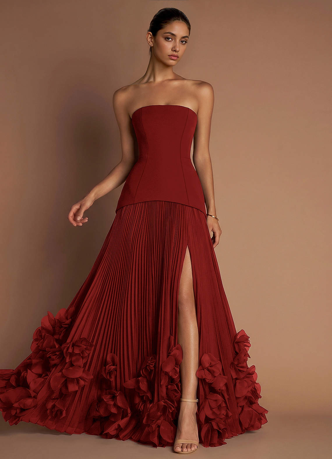Marnie A-Line Corset Crepe Chiffon Evening Dress in Blushing Pink