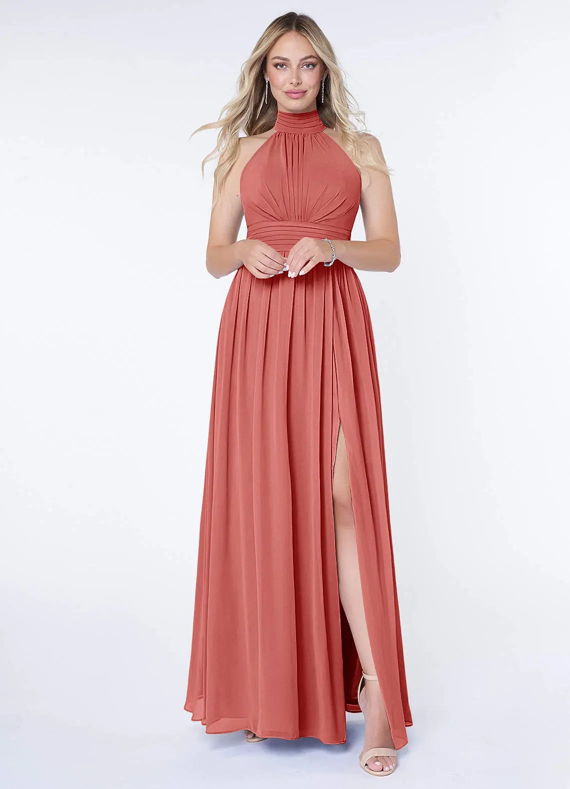 Iman A-Line Halter Chiffon Bridesmaid Dress in Antique Rose
