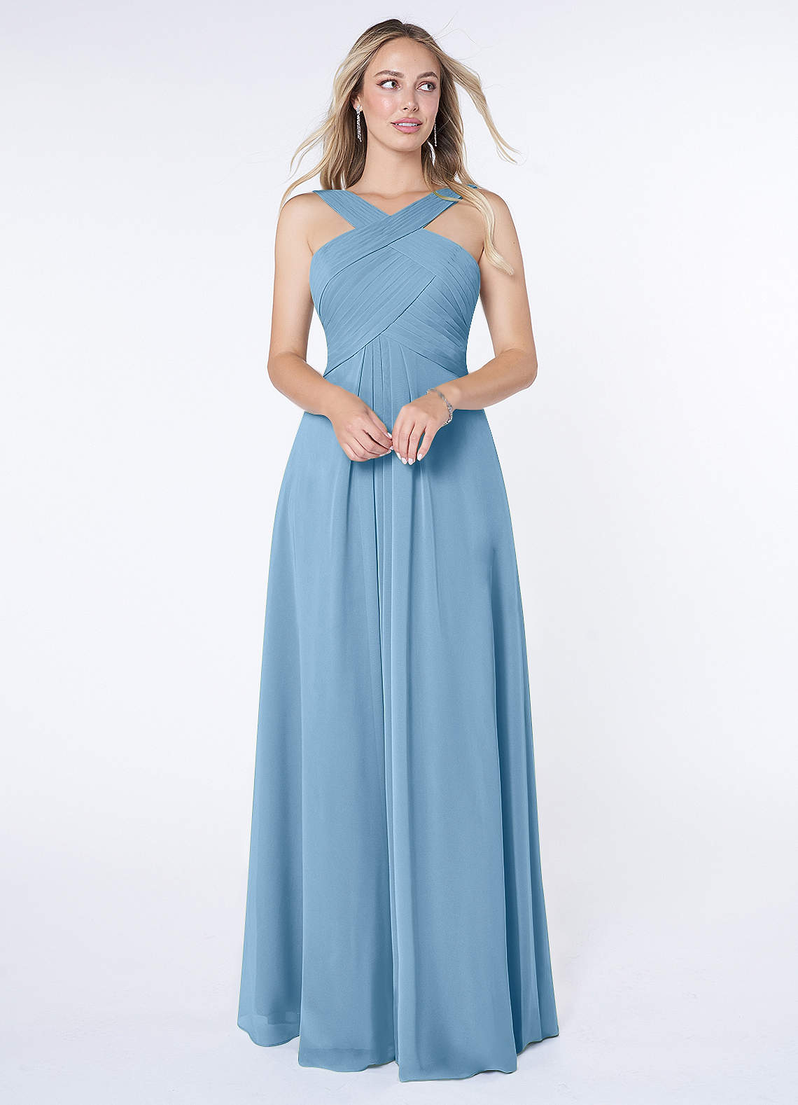 Kaleigh A-Line Halter Chiffon Bridesmaid Dress in Steel Blue