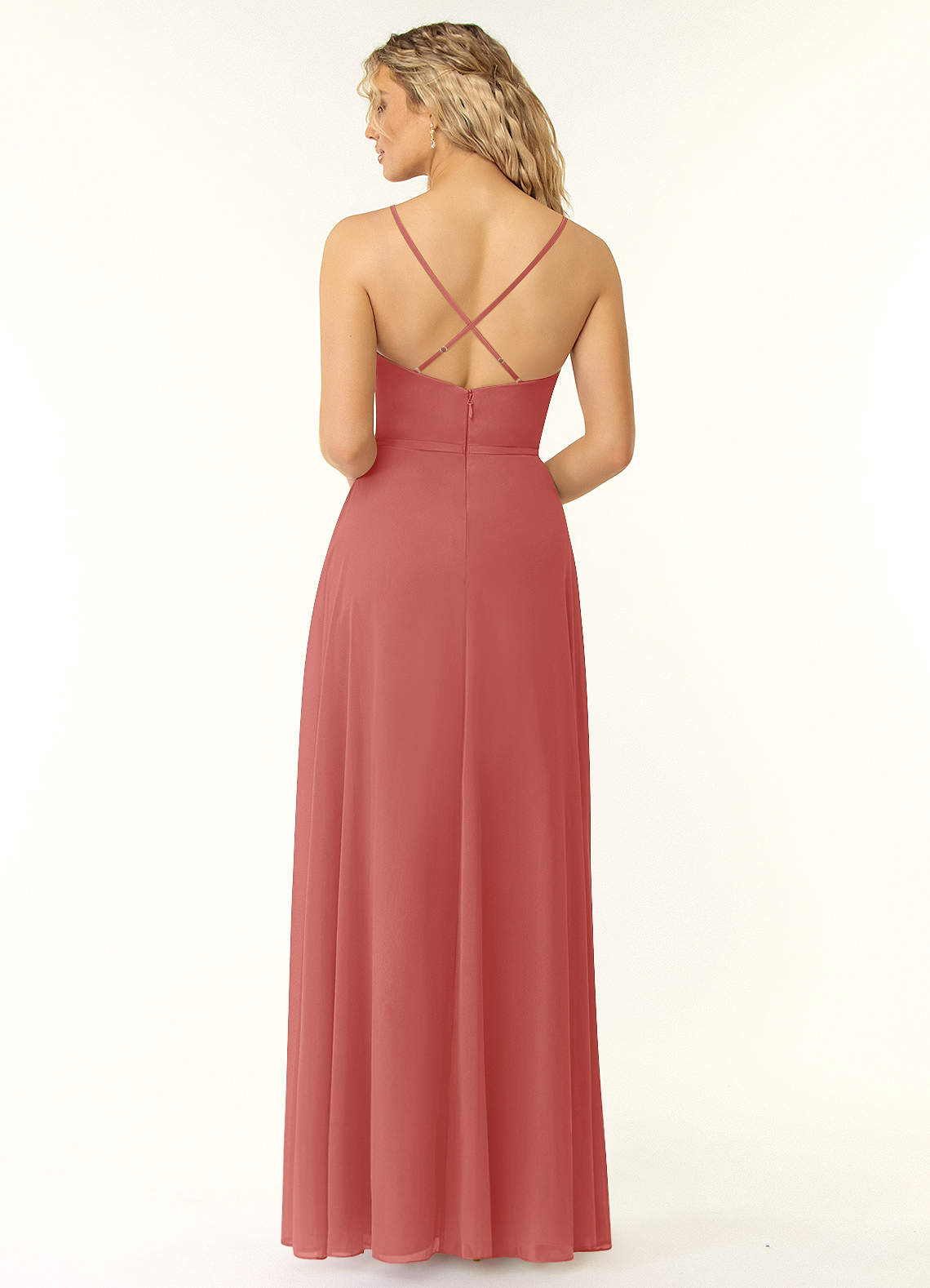Naeem A-Line V-Neck Chiffon Bridesmaid Dress in Antique Rose