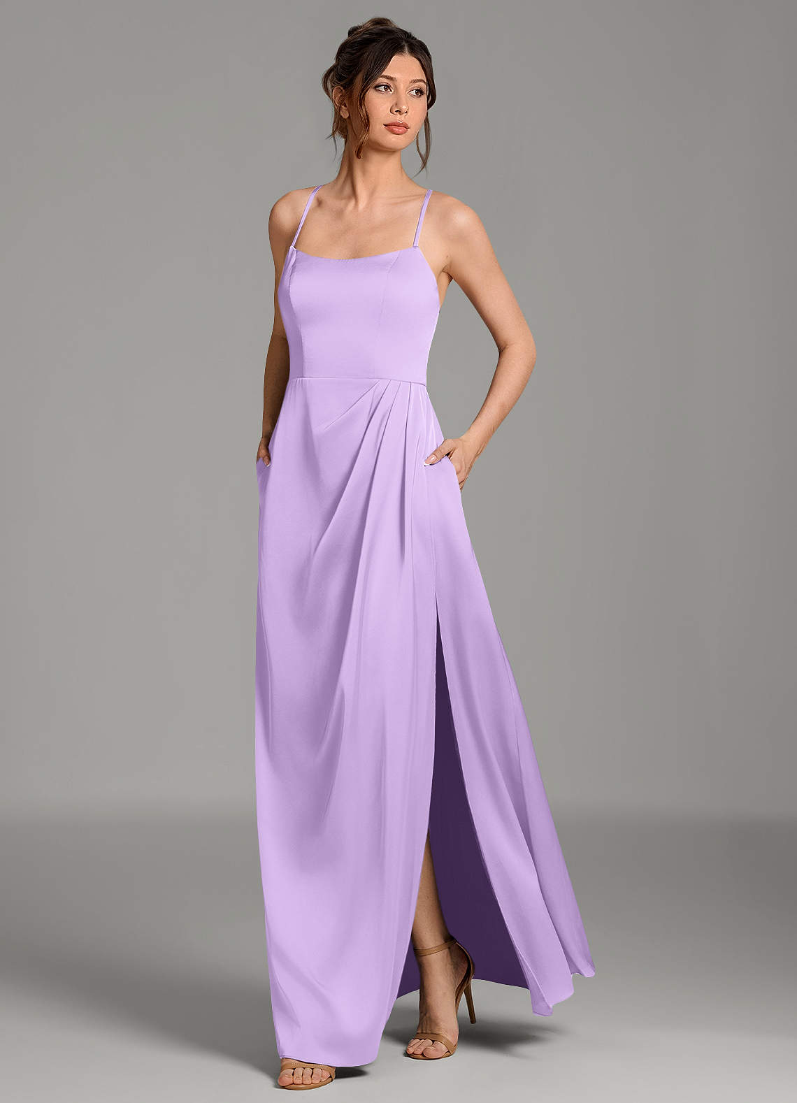 Frankie A-Line Scoop-Neck Stretch Satin Bridesmaid Dress in Lilac