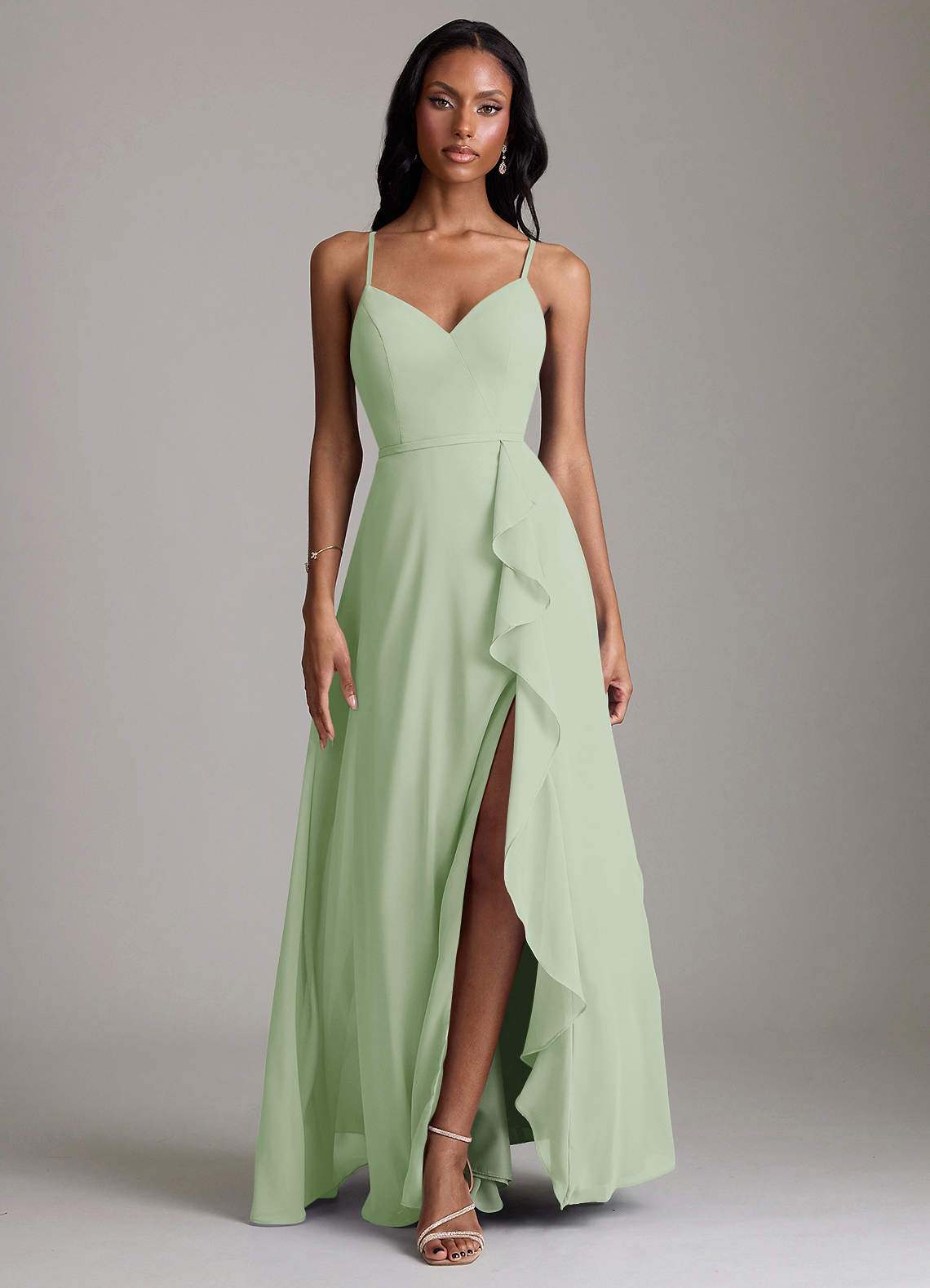 Naeem A-Line V-Neck Chiffon Bridesmaid Dress in Dusty Sage