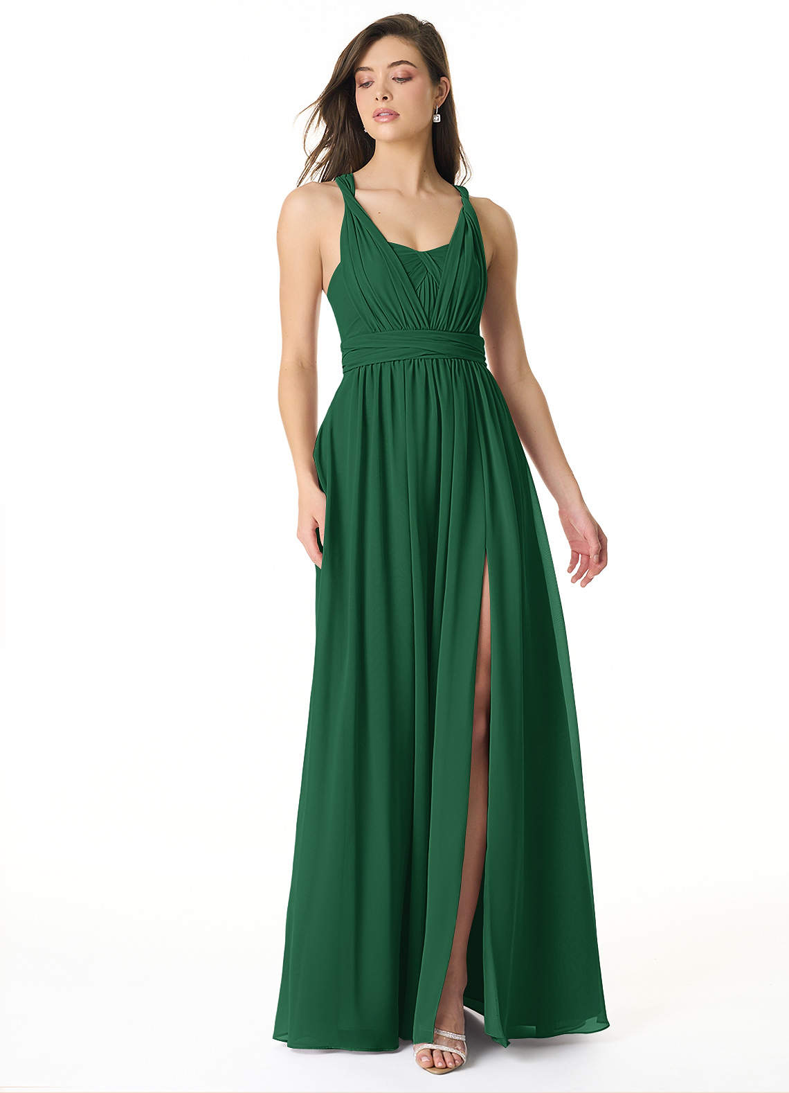 Olani A-Line V-Neck Chiffon Bridesmaid Dress in Dark Green