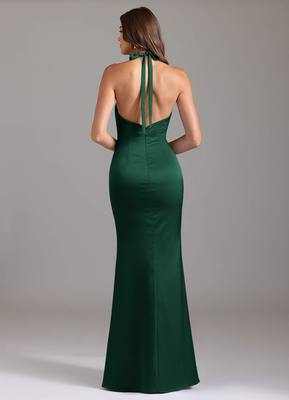 Valerie Mermaid V-Neck Stretch Satin Bridesmaid Dress in Dark Green