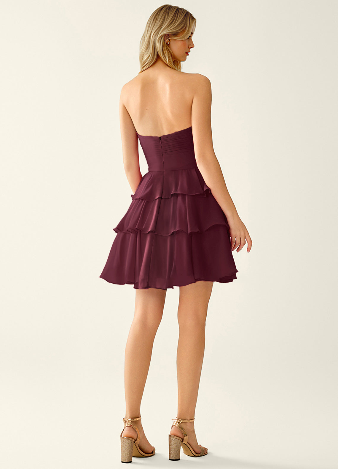 Orosecy A-Line Mini Strapless Chiffon Prom Dress in Wine - photo 7