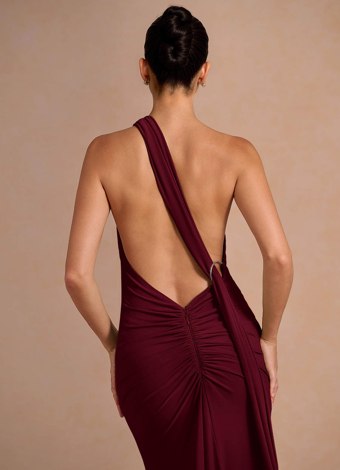 Miliani Sheath Neck-Tie Stretch Knit Evening Dress in Merlot