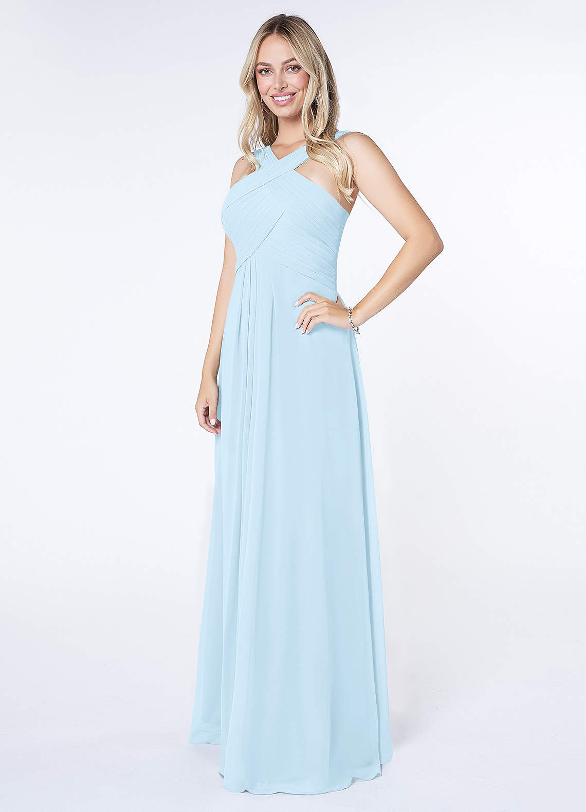 Kaleigh A-Line Halter Chiffon Bridesmaid Dress in Sky Blue