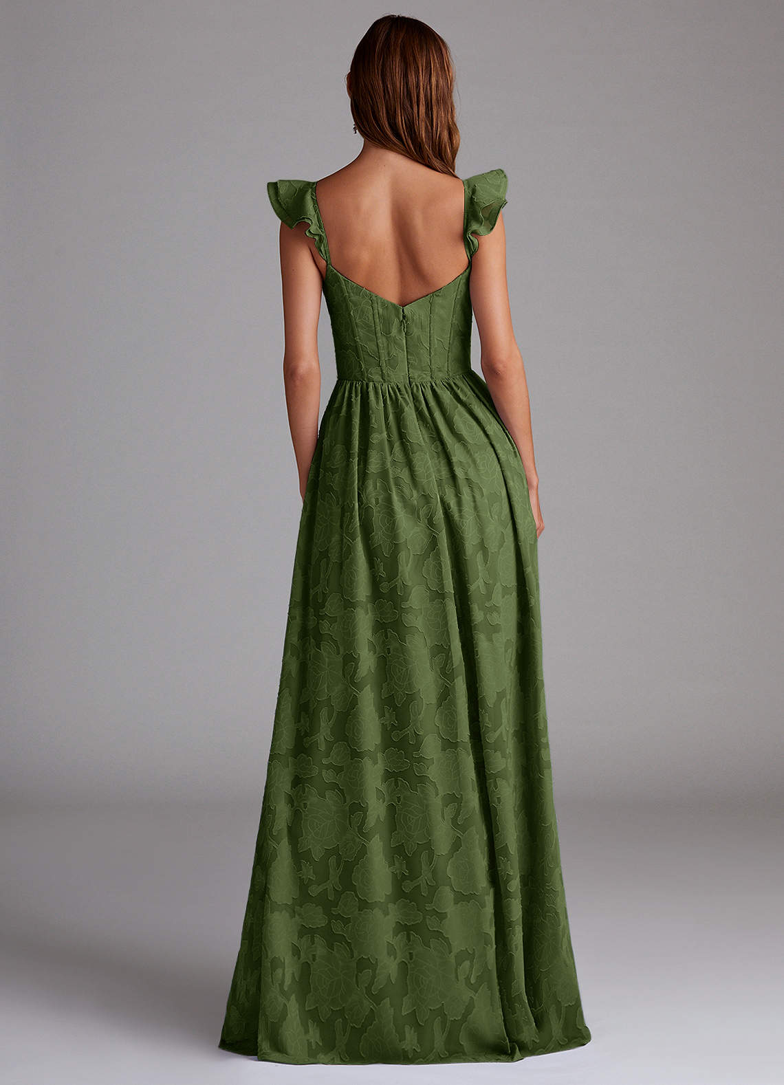 Denisse A-Line Sweetheart Floral Burnout Bridesmaid Dress in Olive