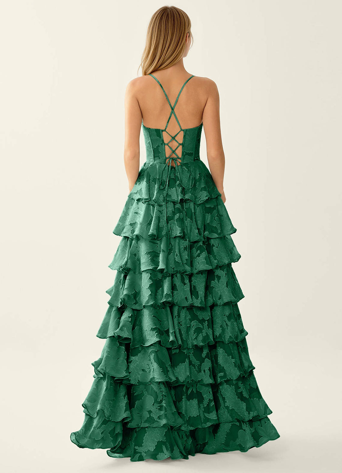 Wrenana A-Line Cowl-Neck Floral Burnout Evening Dress in Dark Green