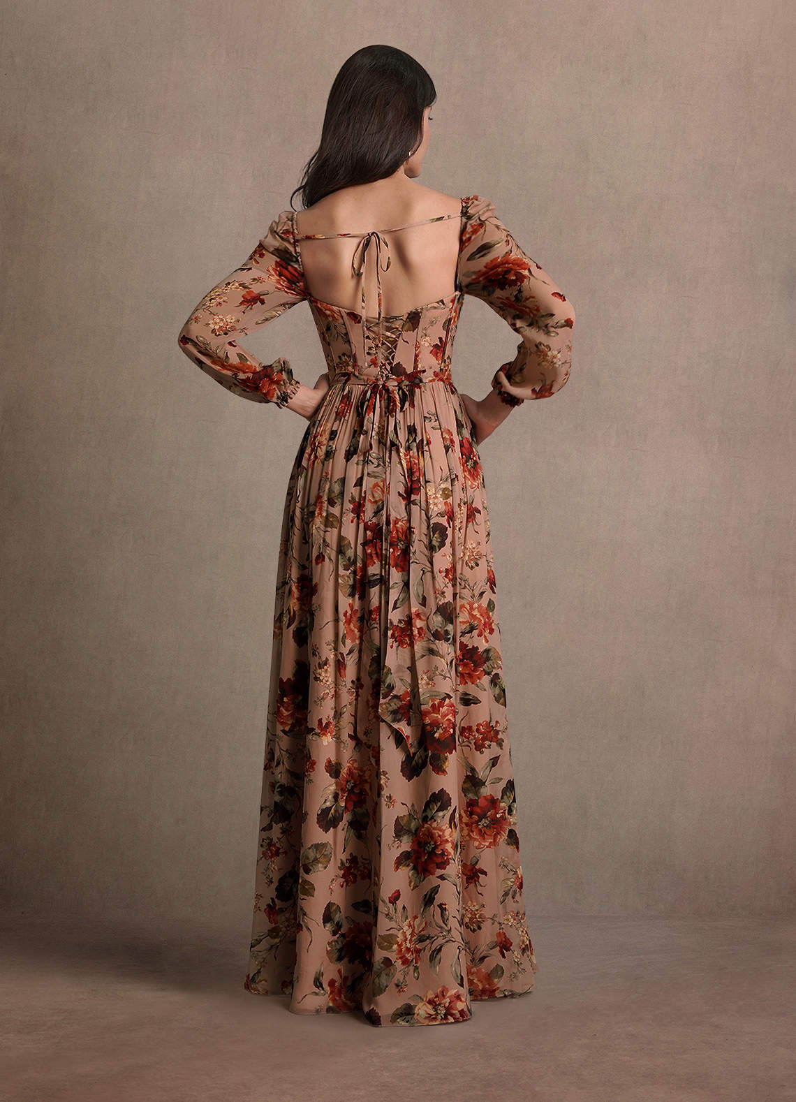 Karla A-Line Corset Floral Chiffon Wedding Guest Dress in Mauve Multi