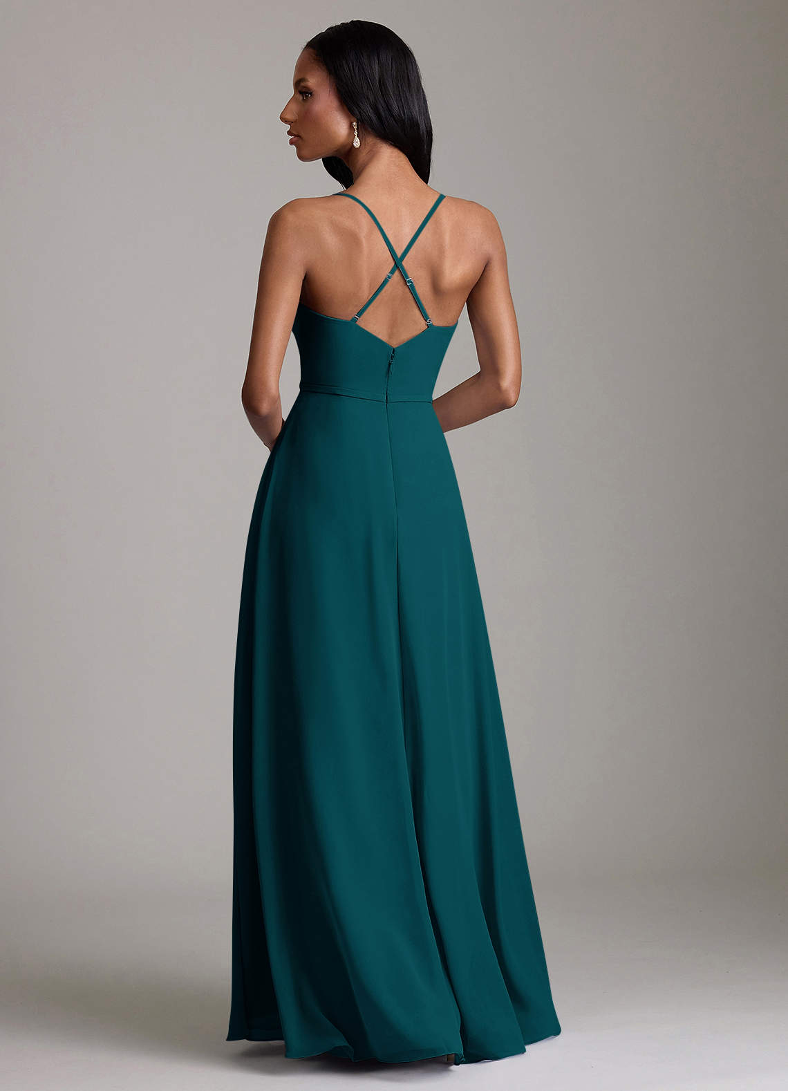 Naeem A-Line V-Neck Chiffon Bridesmaid Dress in Pine