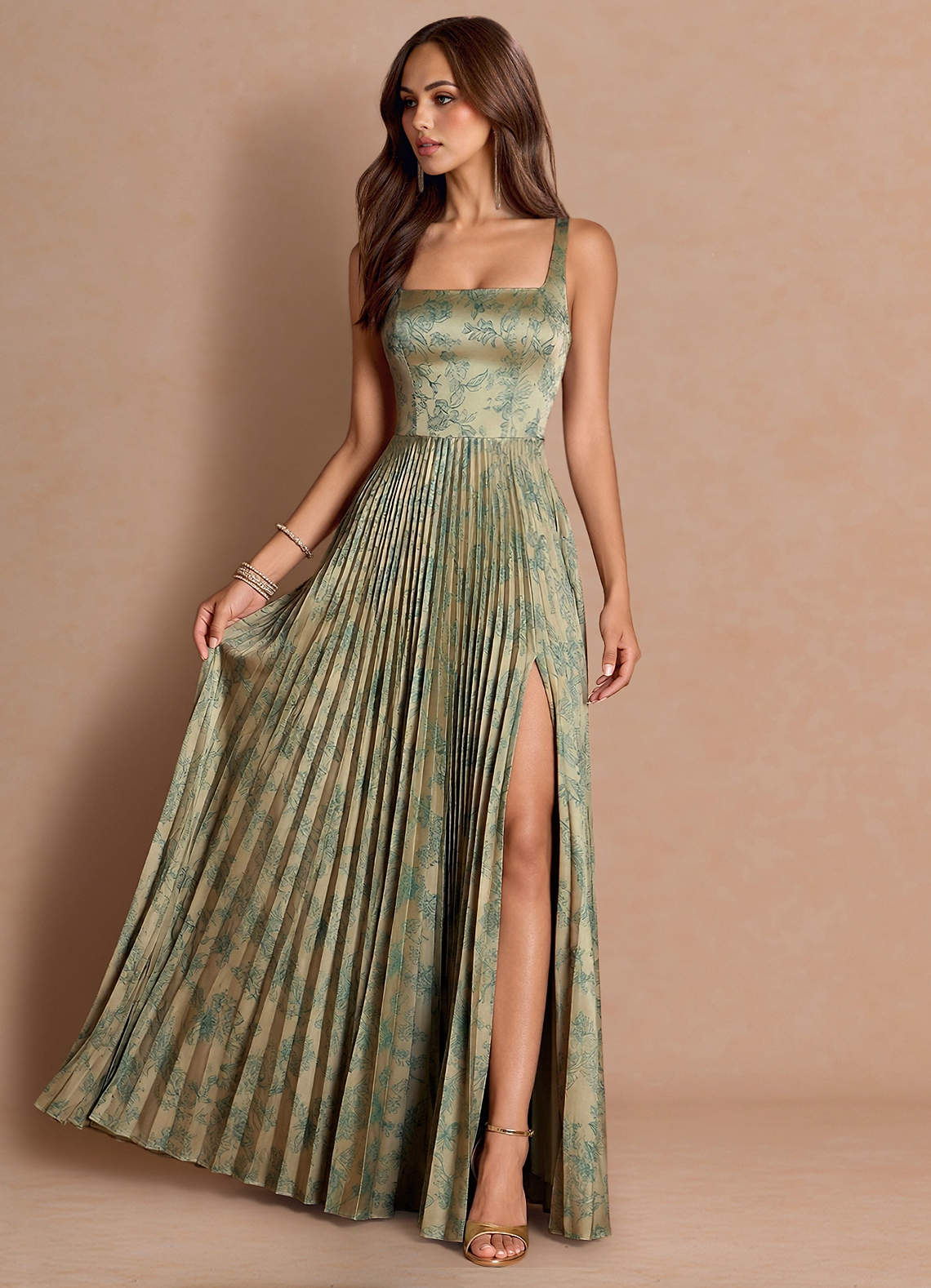 Tatiana A-Line Square-Neck Jacquard Wedding Guest Dress in Platinum Teal