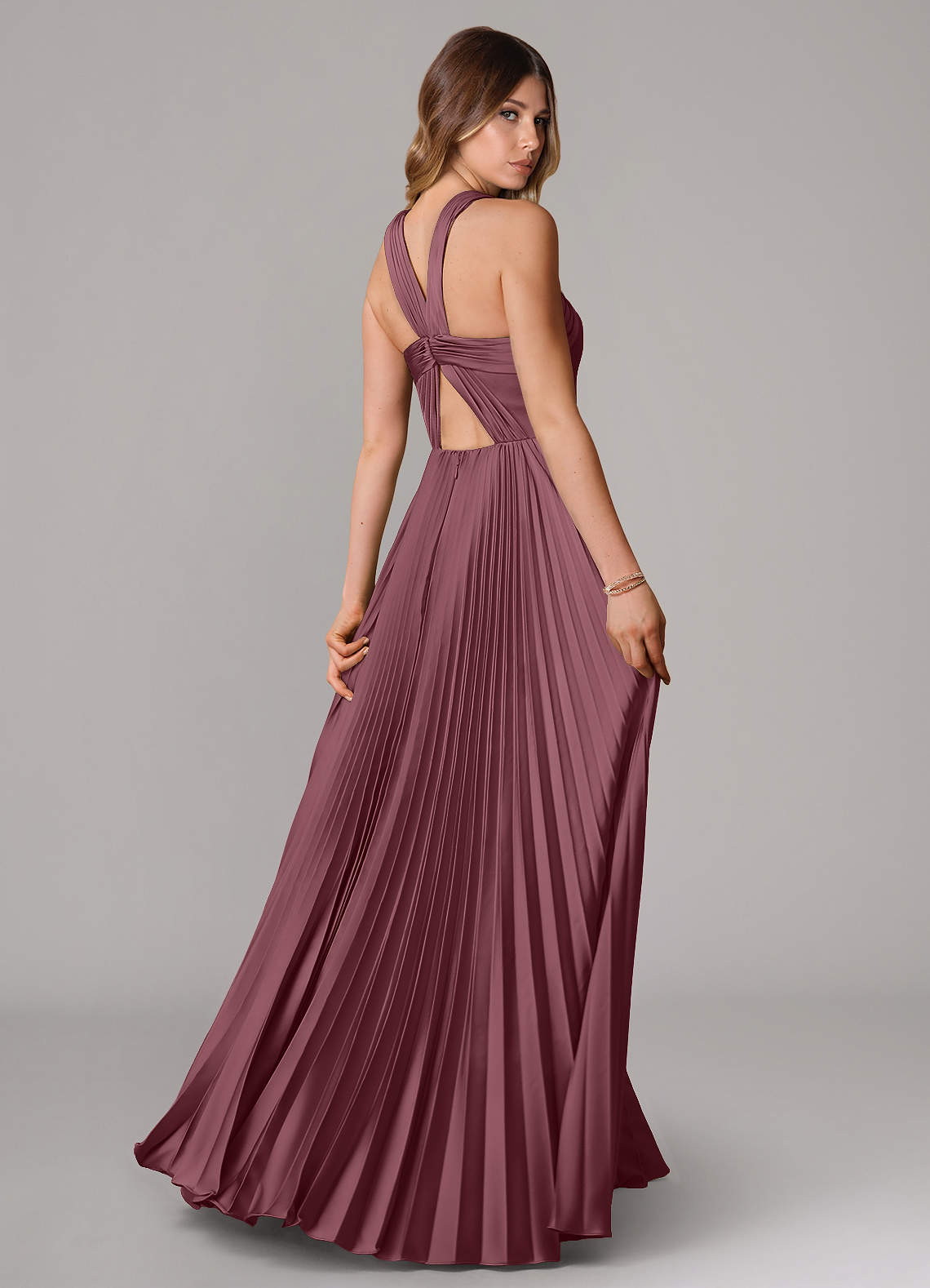Afra A-Line Halter-Neck Stretch Satin Bridesmaid Dress in Desert Rose