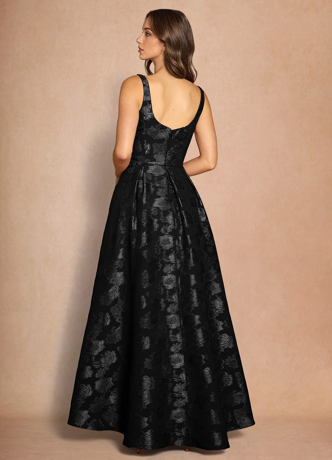 Briac A-Line Scoop-Neck Fil Coupé Evening Dress in Black