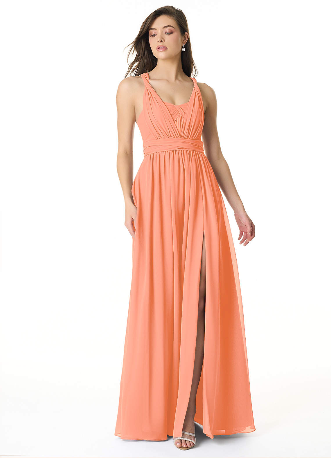 Olani A-Line V-Neck Chiffon Bridesmaid Dress in Sunset