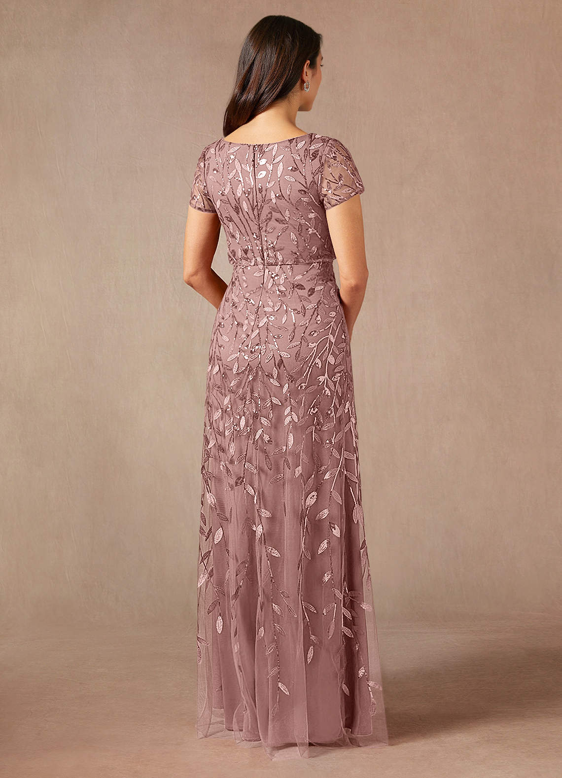Lehi A-Line Boat-Neck Sequined Tulle Mother of the Bride Dress in Dusty Rose