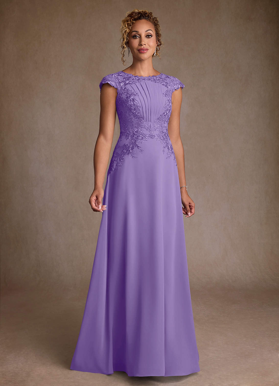 Christi A-Line Scoop-Neck Chiffon and Lace Mother of the Bride Dress in Tahiti