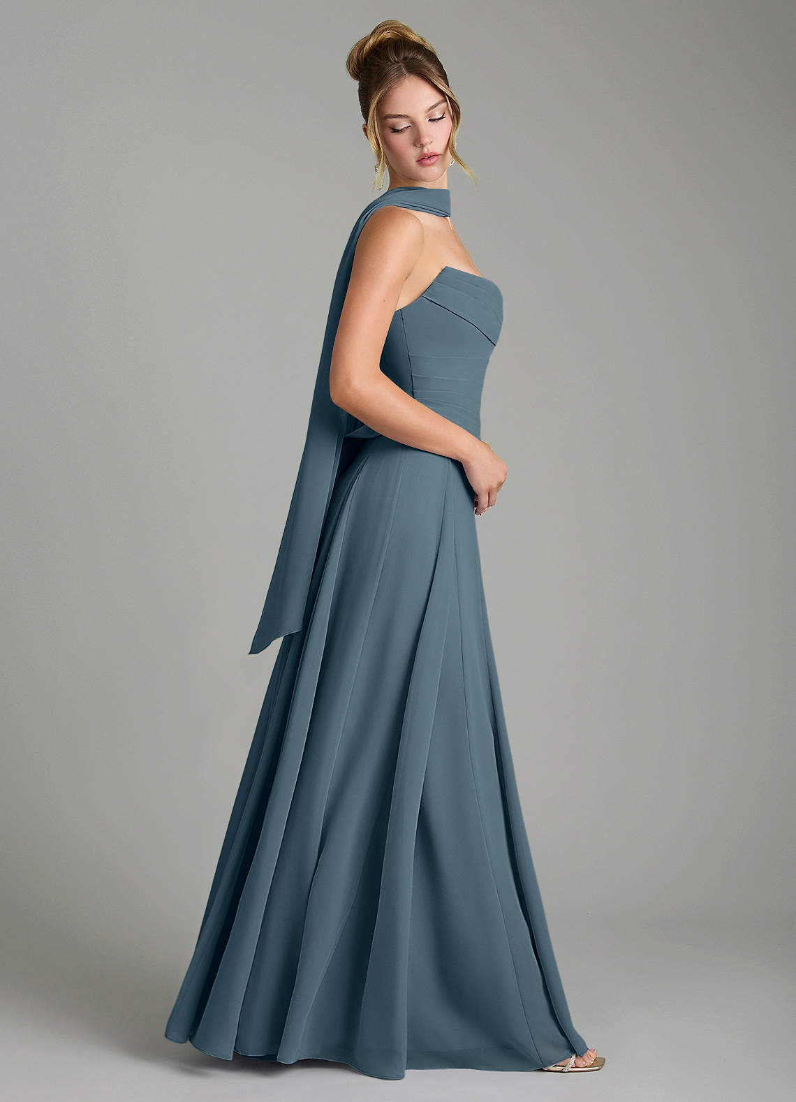 Gabriela A-Line Cowl-Neck Chiffon Bridesmaid Dress in Twilight