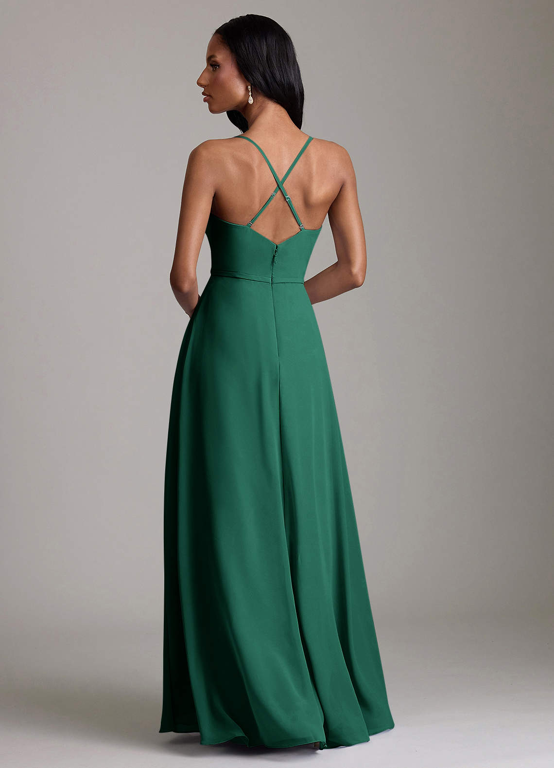 Naeem A-Line V-Neck Chiffon Bridesmaid Dress in Emerald