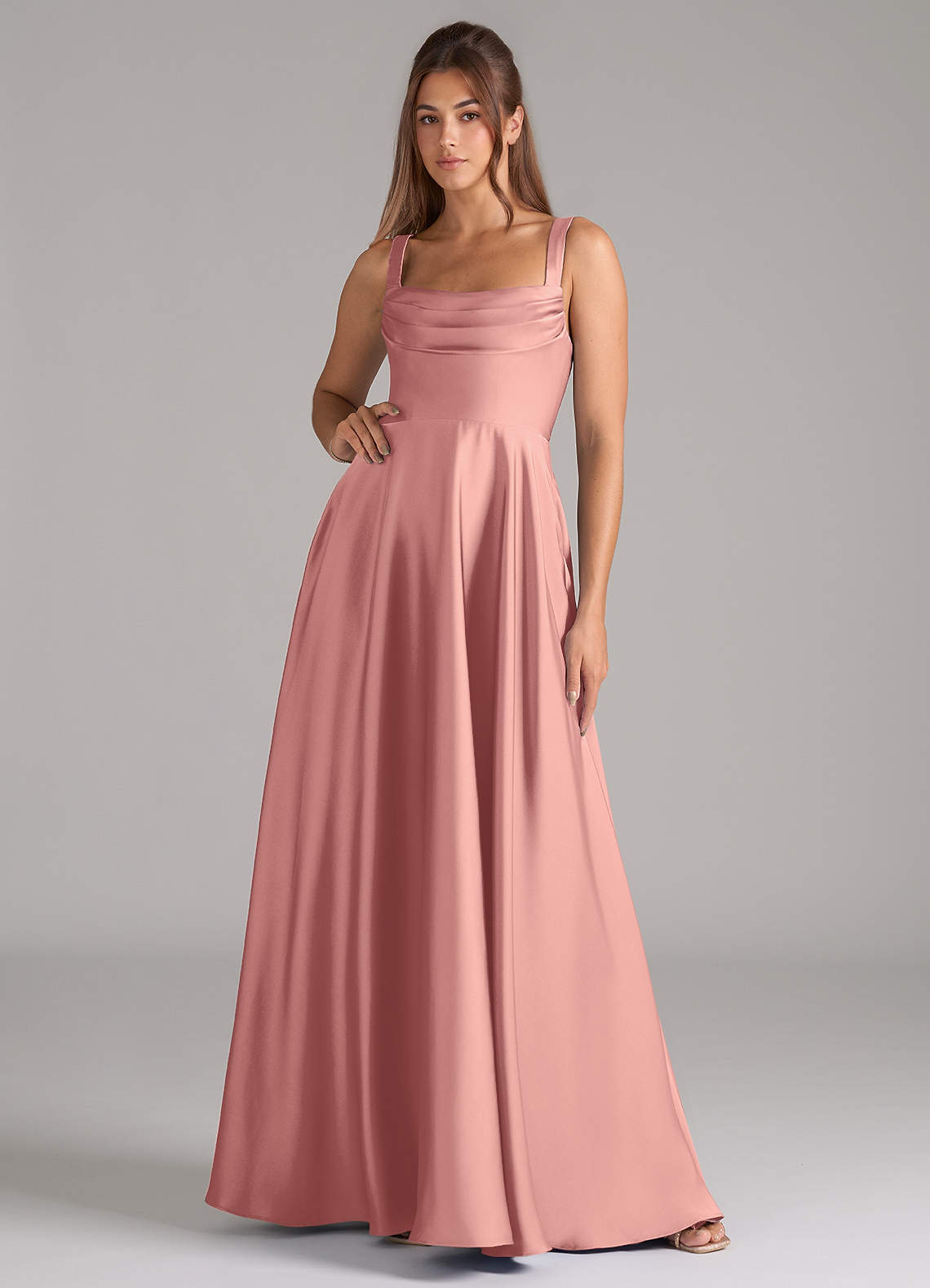 Shaude A-Line Square-Neck Stretch Satin Bridesmaid Dress in Rosette