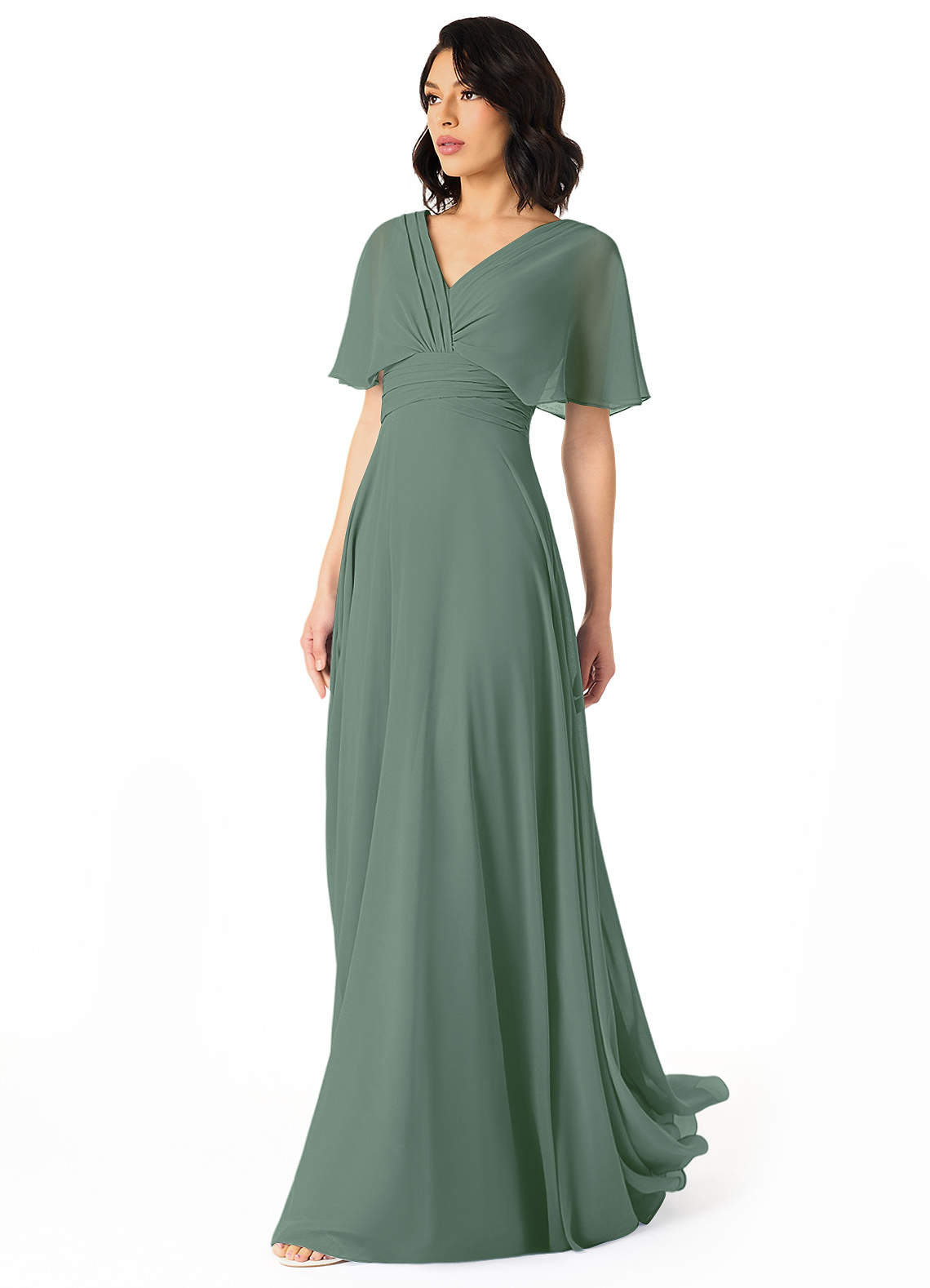 Pamela A-Line V-Neck Chiffon Bridesmaid Dress in Eucalyptus