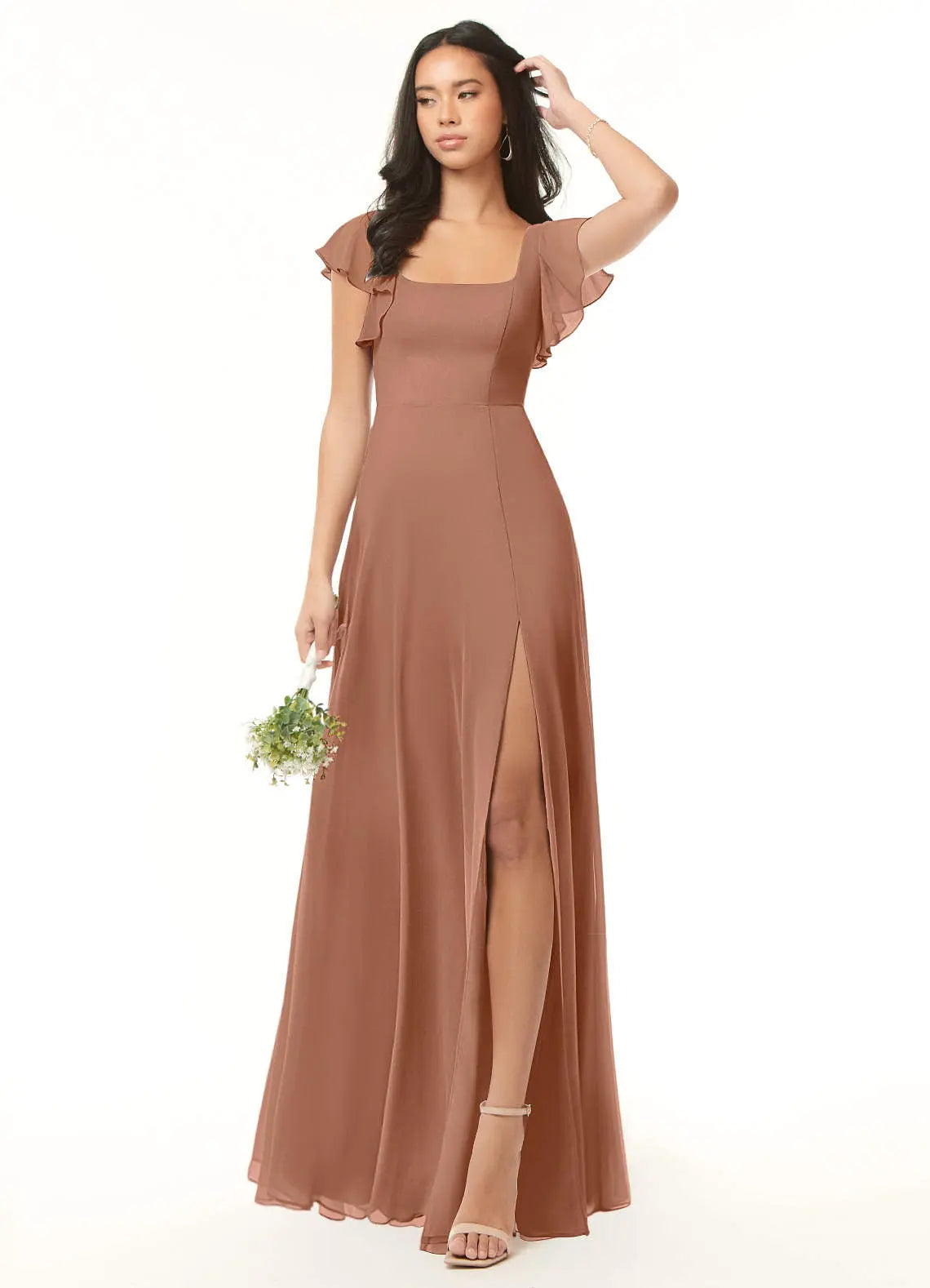 Bondi A-Line Square-Neck Chiffon Bridesmaid Dress in Bronzer