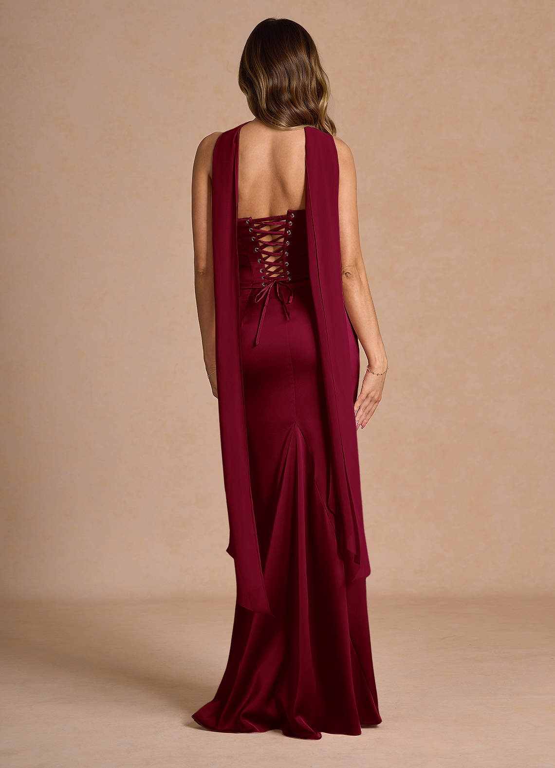 Sorrel Mermaid Corset Stretch Satin Evening Set in Merlot