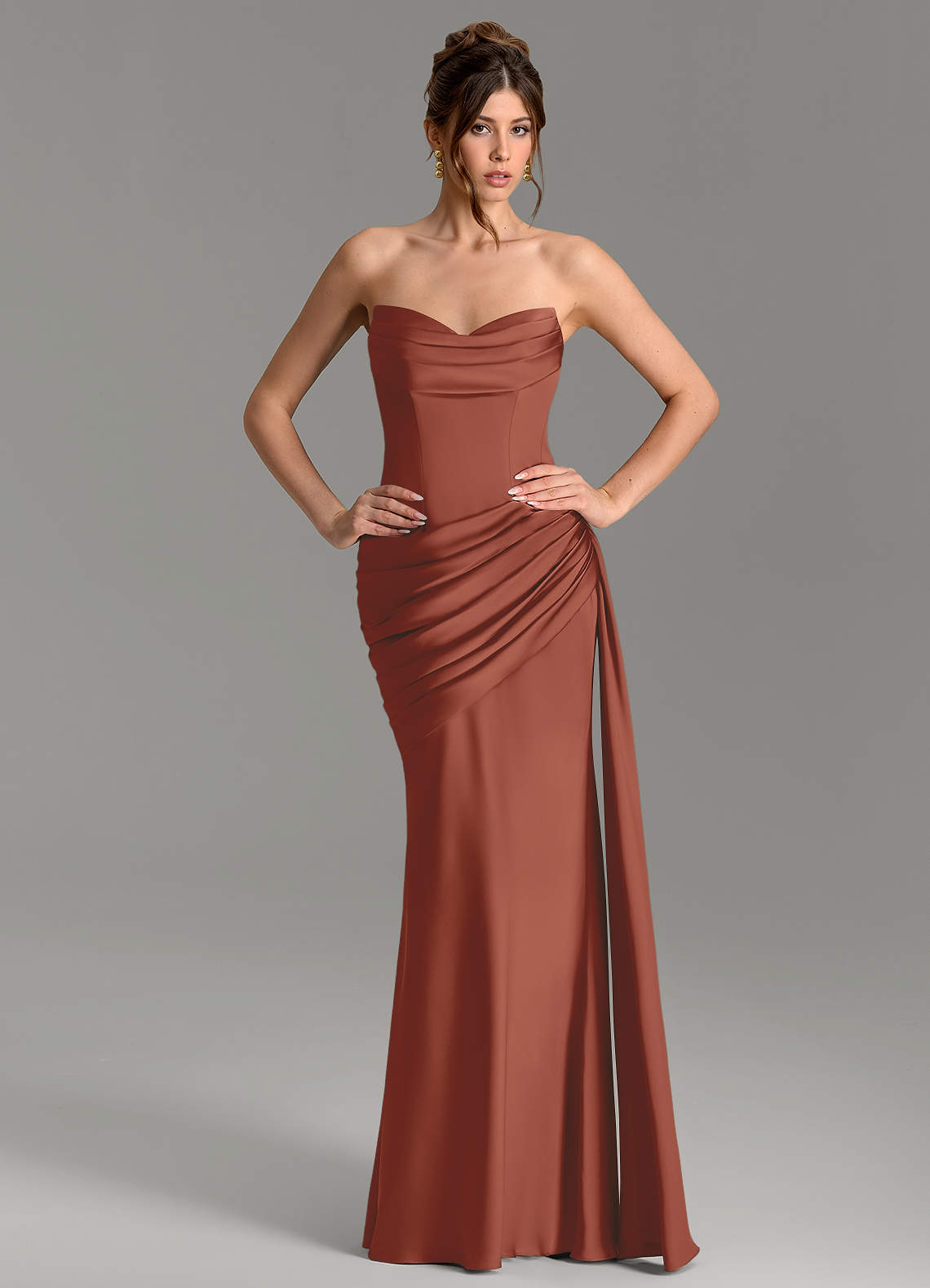 Zorah Mermaid Sweetheart Stretch Satin Bridesmaid Dress in Auburn