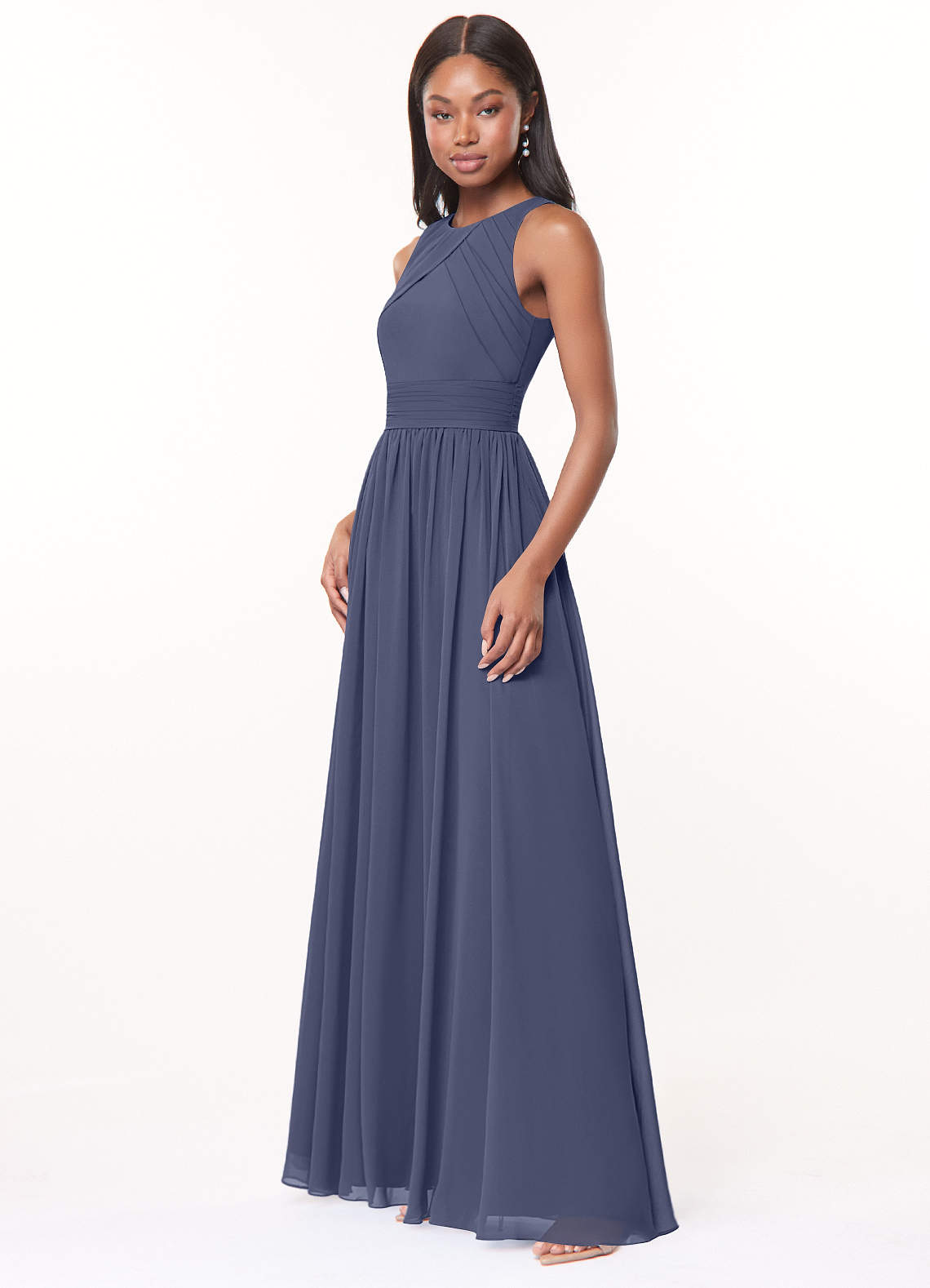 Harper A-Line Scoop-Neck Chiffon Bridesmaid Dress in Stormy