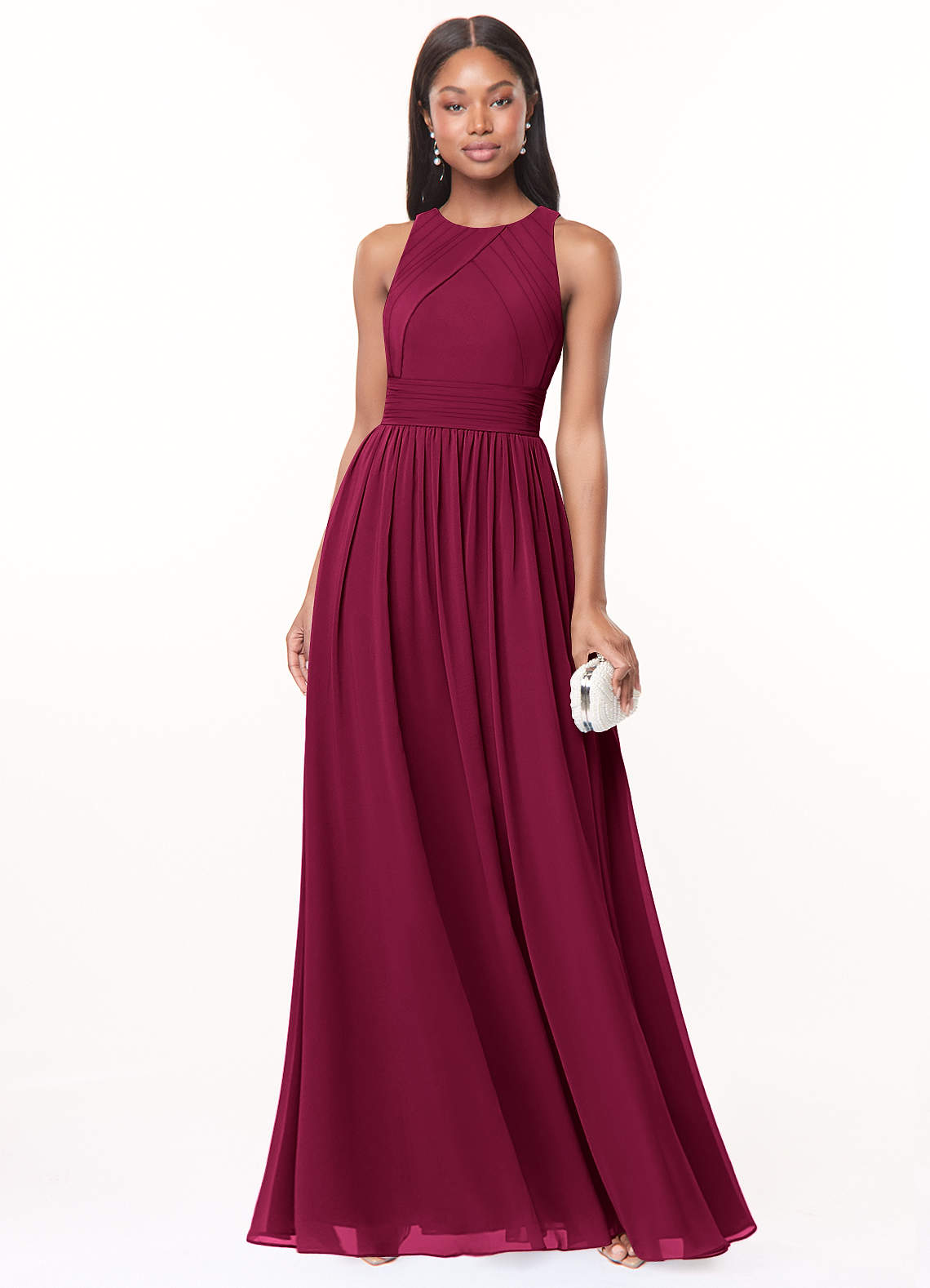 Harper A-Line Scoop-Neck Chiffon Bridesmaid Dress in Cabernet