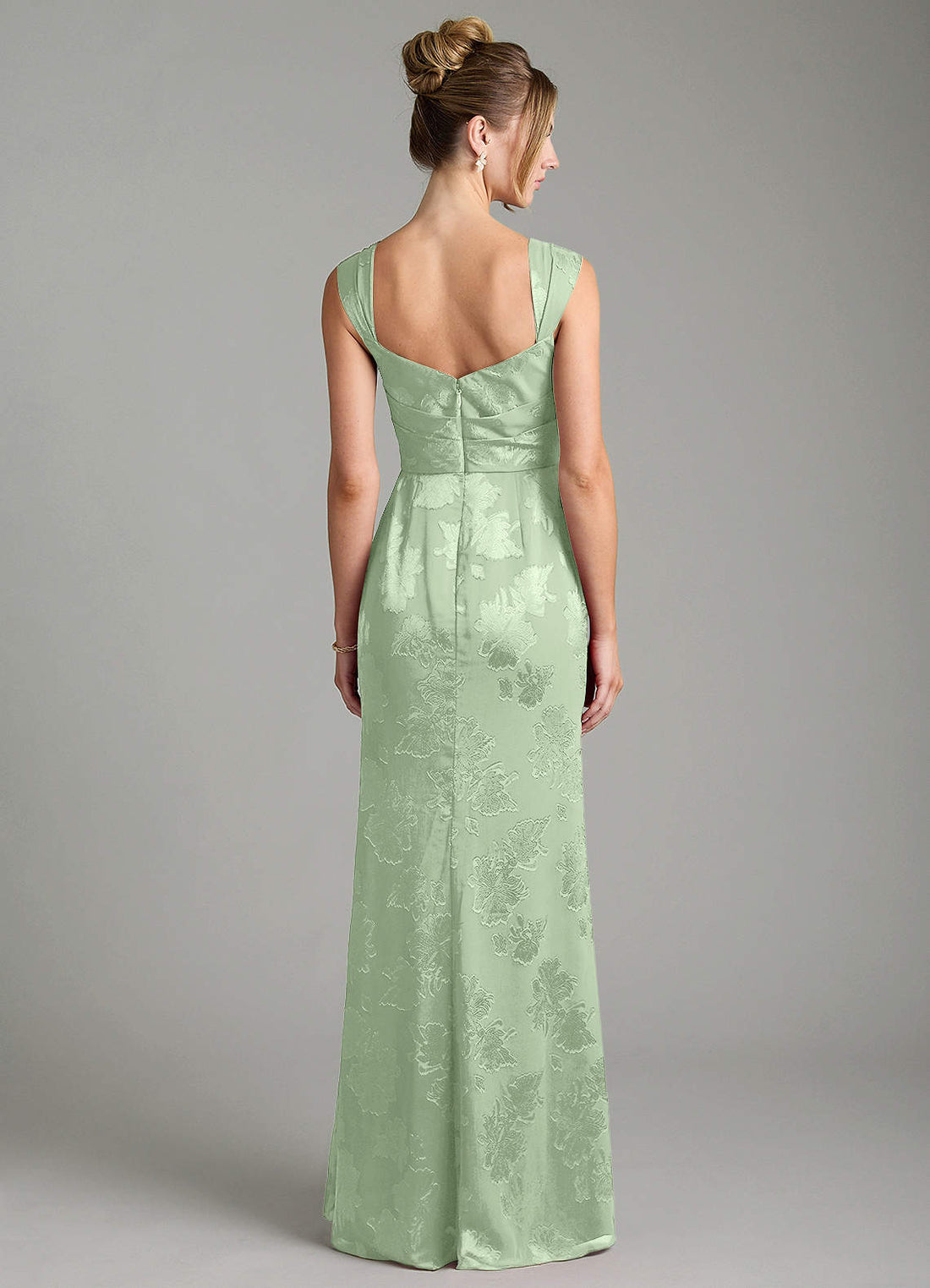 Kaelis Mermaid Scoop-Neck Jacquard Bridesmaid Dress in Dusty Sage