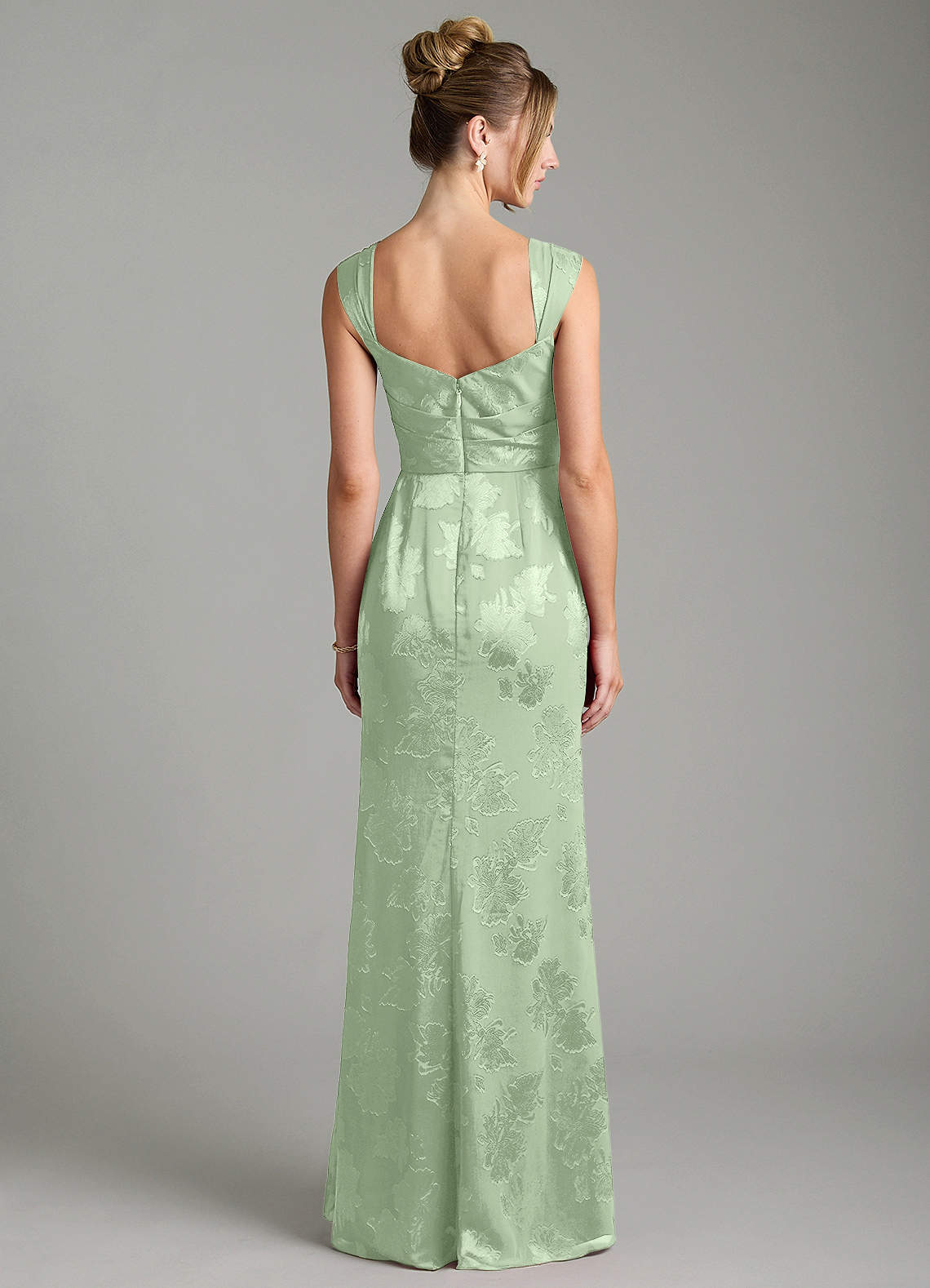 Kaelis Mermaid Scoop-Neck Jacquard Bridesmaid Dress in Dusty Sage