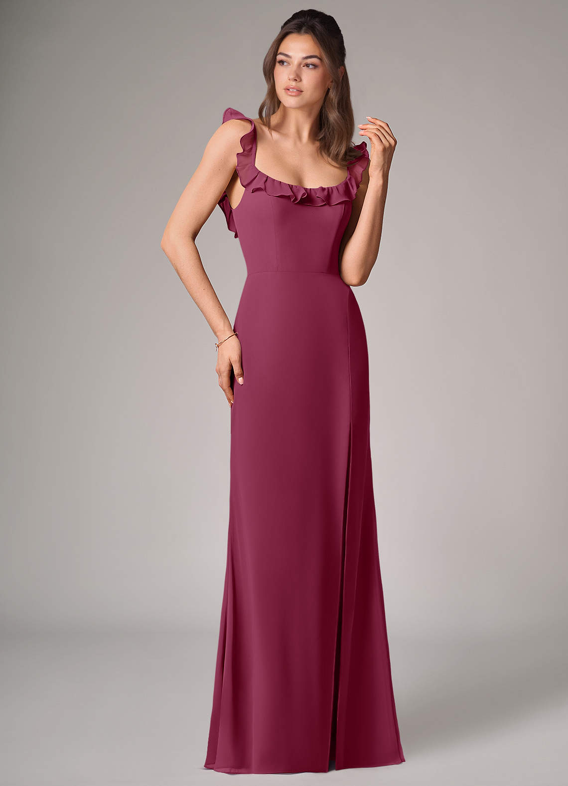 Callie Mermaid Scoop-Neck Chiffon Bridesmaid Dress in Mulberry