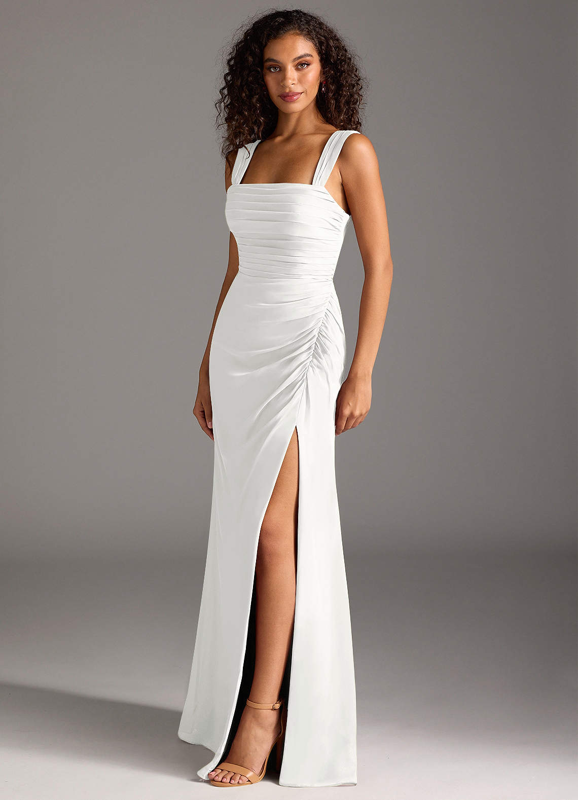 Jesaphine Sheath Square-Neck Chiffon Bridesmaid Dress in white