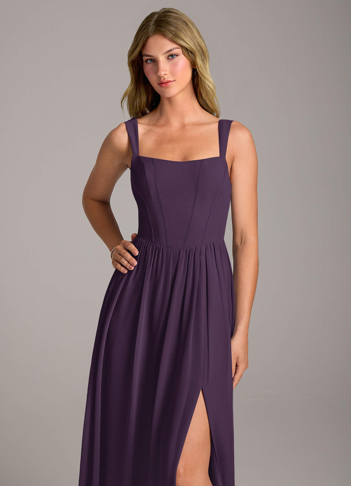Rosaline A-Line Square-Neck Chiffon Bridesmaid Dress in Plum