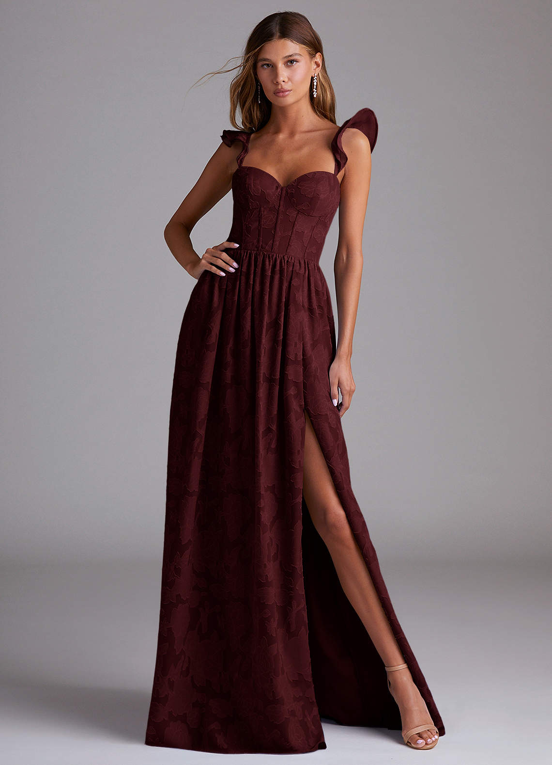 Denisse A-Line Sweetheart Floral Burnout Bridesmaid Dress in Cabernet