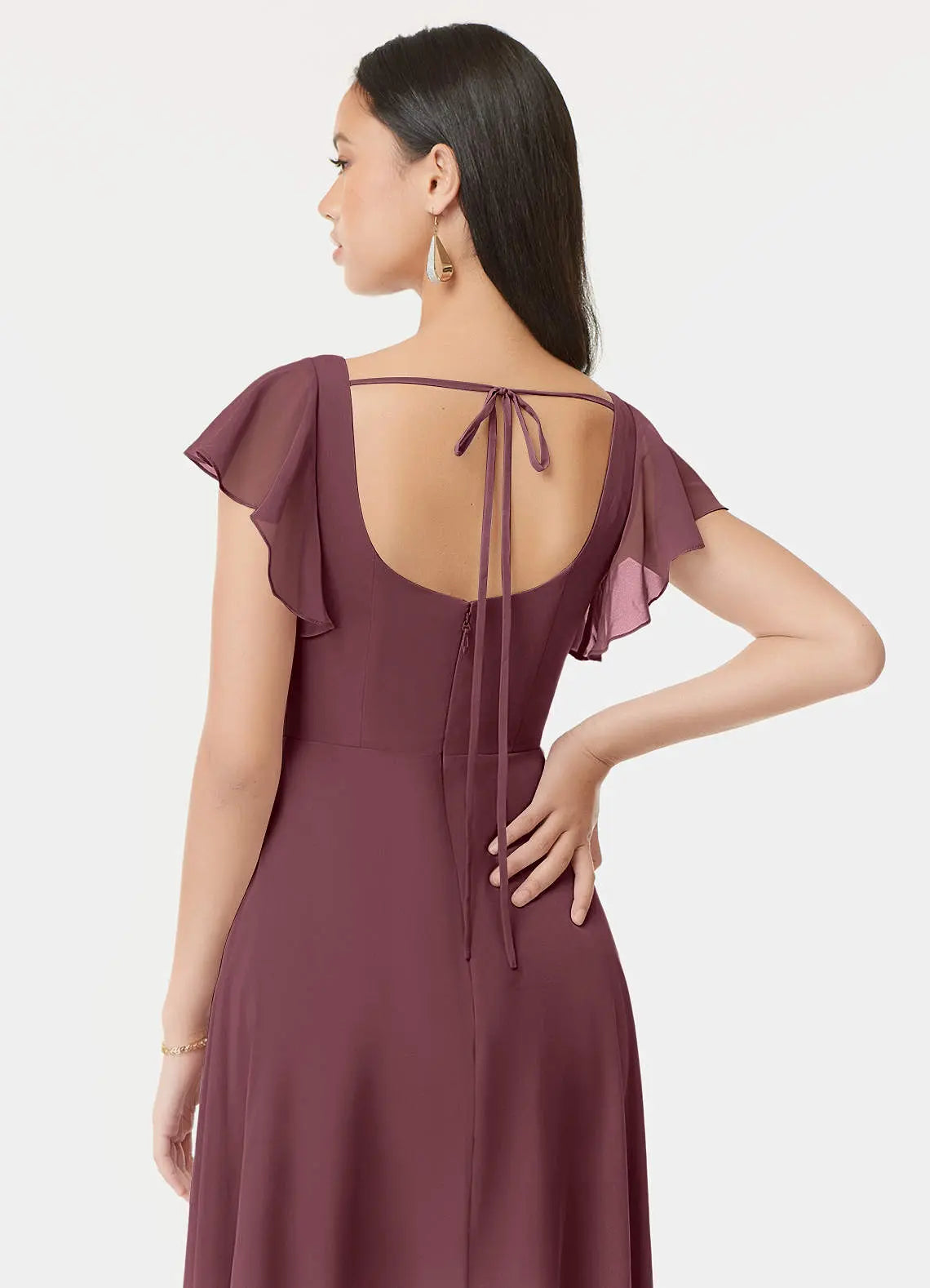 Bondi A-Line Square-Neck Chiffon Bridesmaid Dress in Sangria