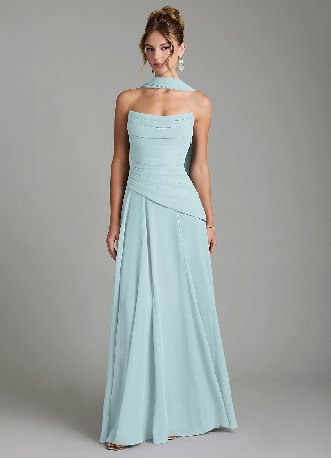 Gabriela A-Line Cowl-Neck Chiffon Bridesmaid Dress in Mist
