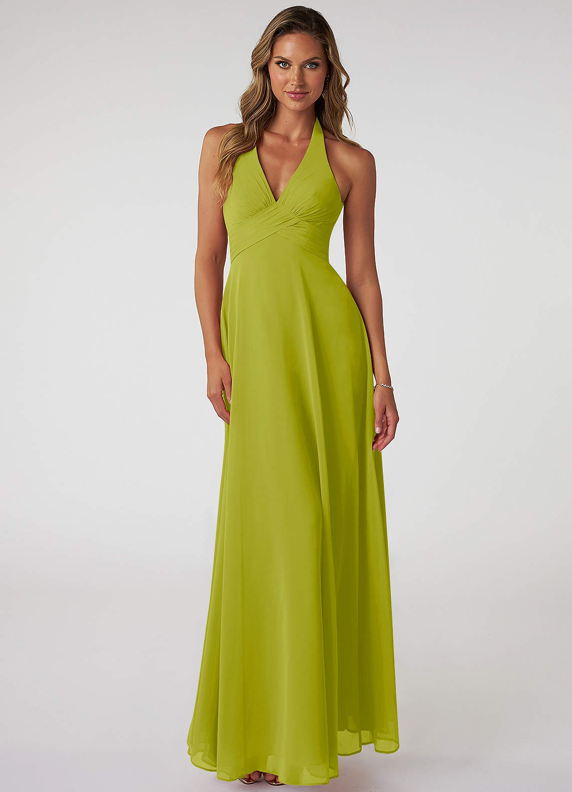 Tessie A-Line V-Neck Chiffon Bridesmaid Dress in Lemongrass