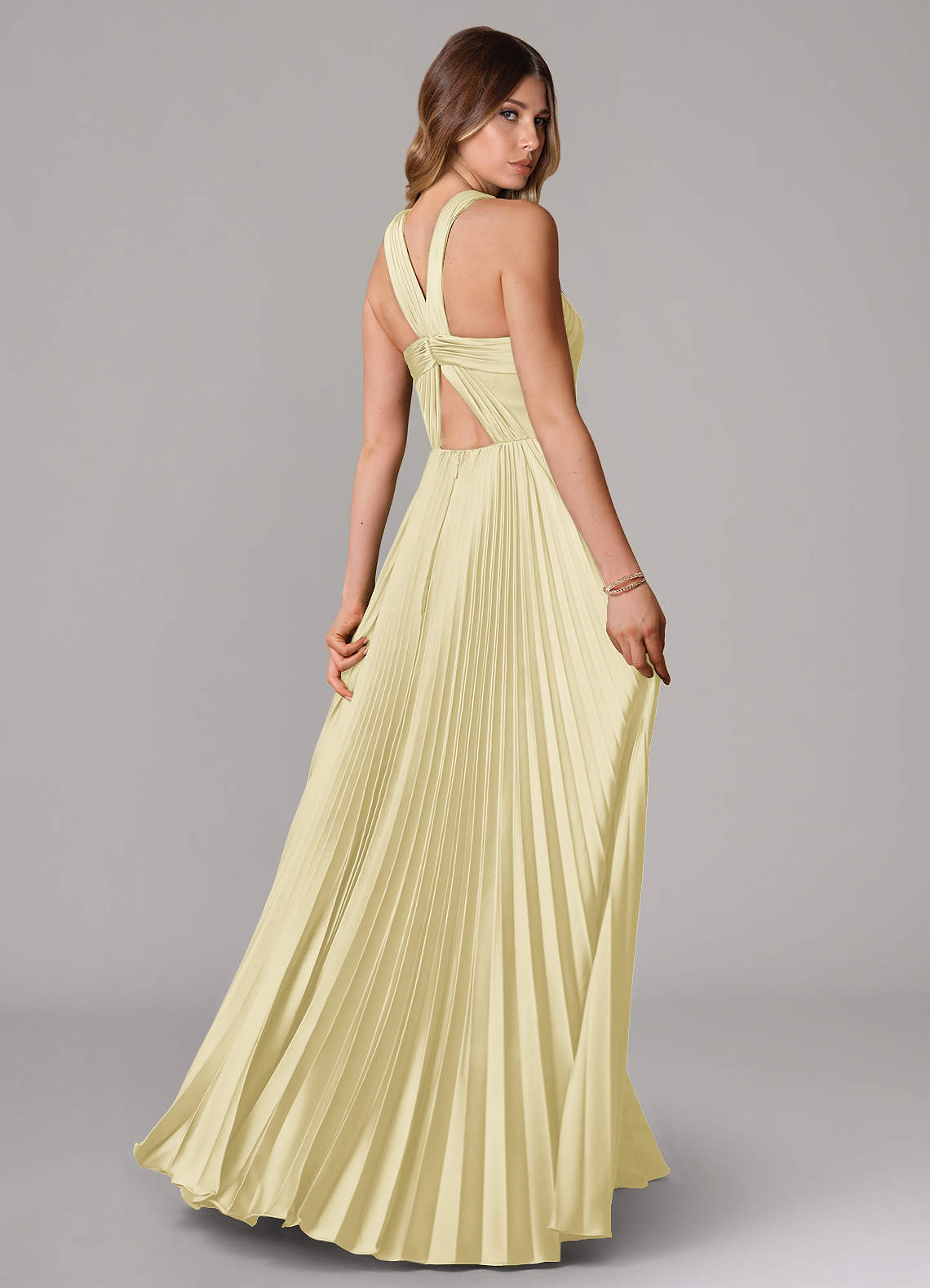 Afra A-Line Halter-Neck Stretch Satin Bridesmaid Dress in Lemon Sorbet