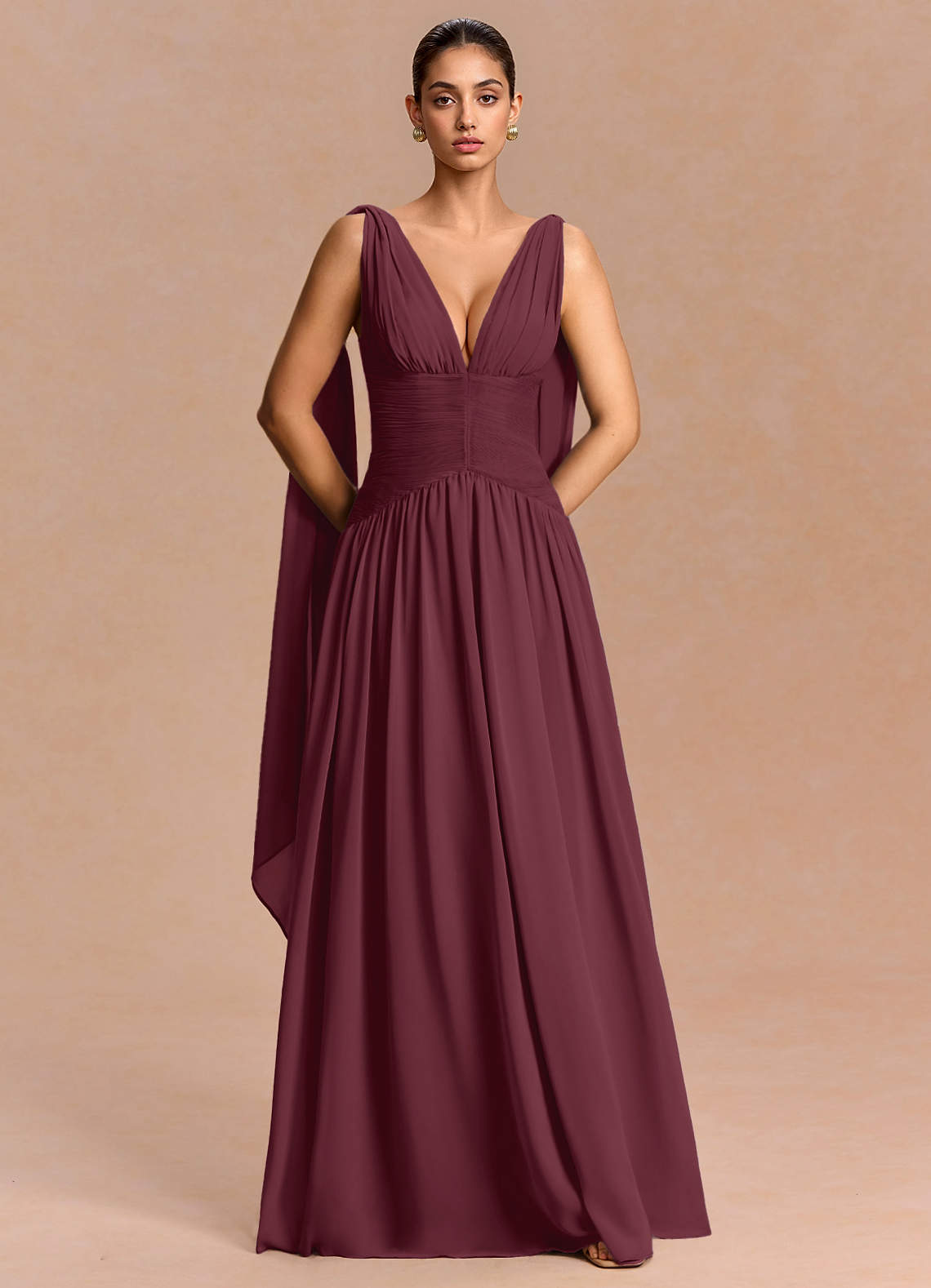 Eluney A-Line V-Neck Chiffon Evening Dress in Haze blue