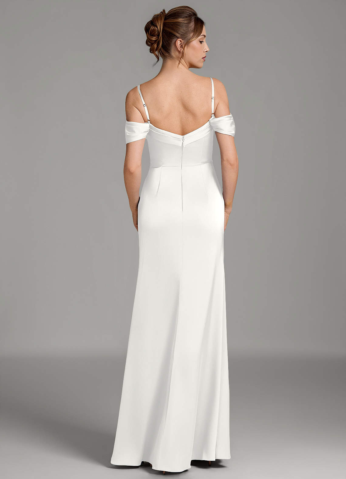 Wyatt Mermaid Off-the-Shoulder Stretch Satin Bridesmaid Dress in white