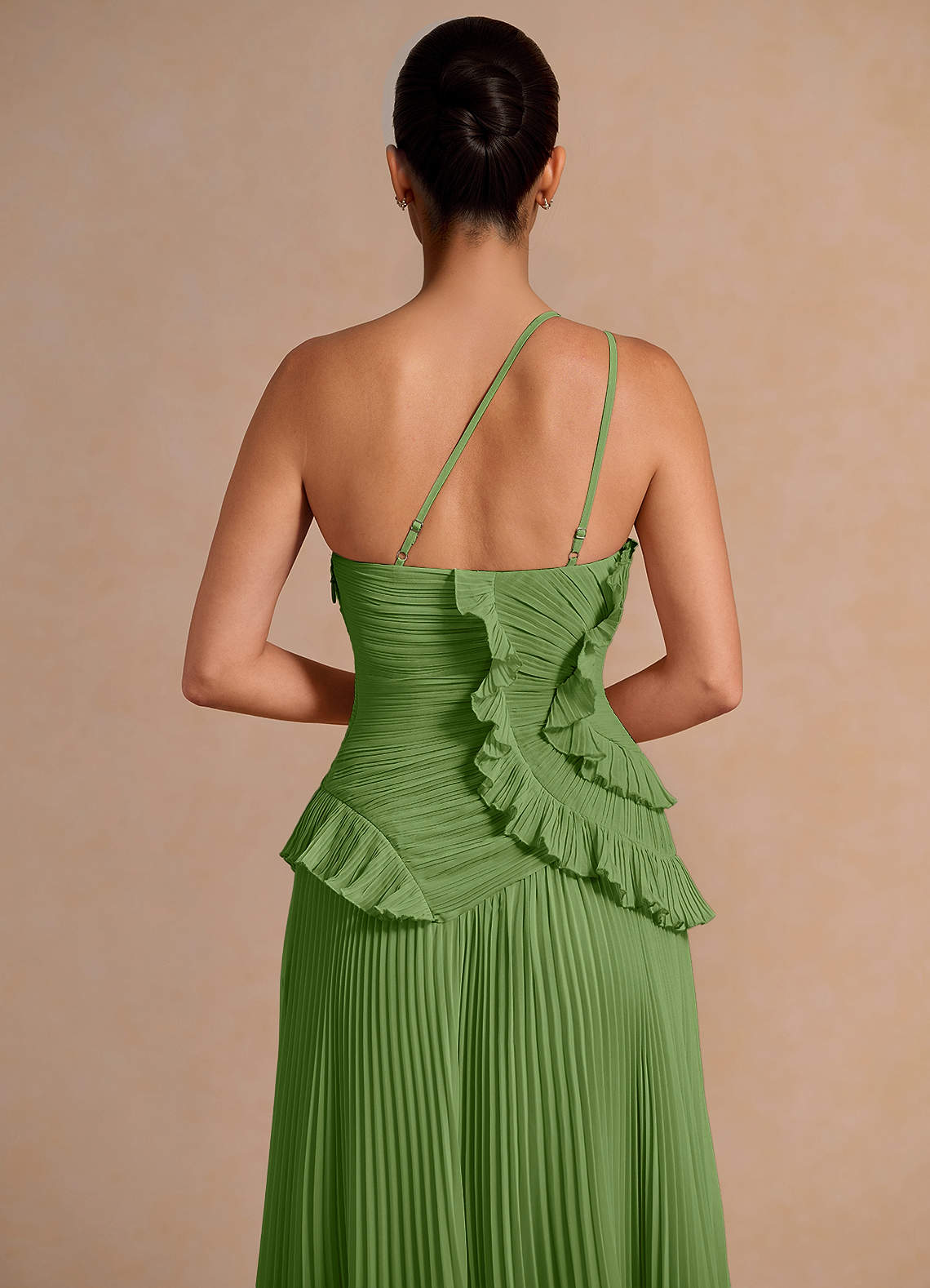 Melody A-Line One-Shoulder Chiffon Evening Dress in Herb Green