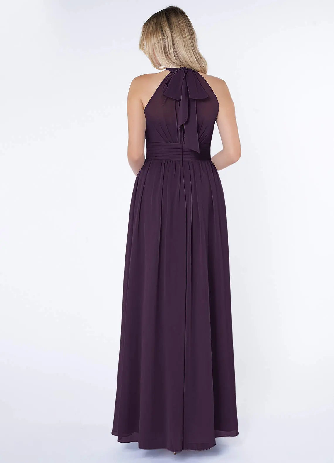 Iman A-Line Halter Chiffon Bridesmaid Dress in Plum