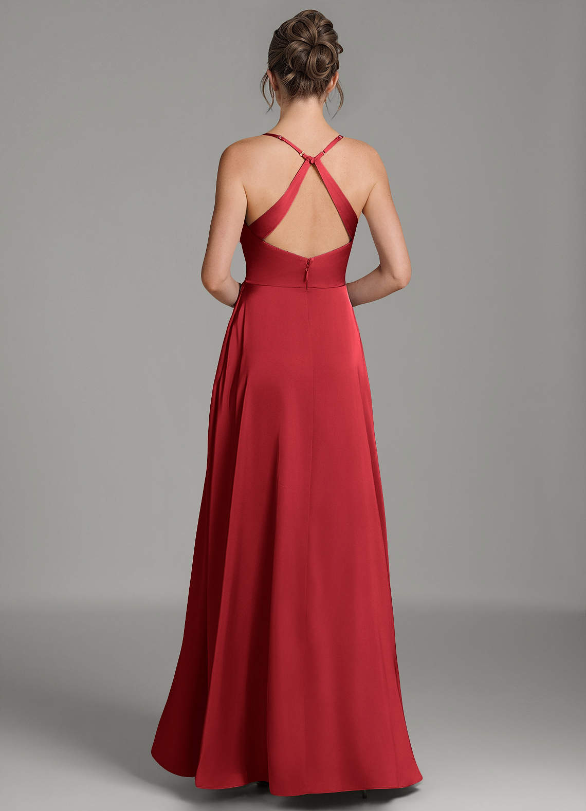 Frankie A-Line Scoop-Neck Stretch Satin Bridesmaid Dress in Scarlet