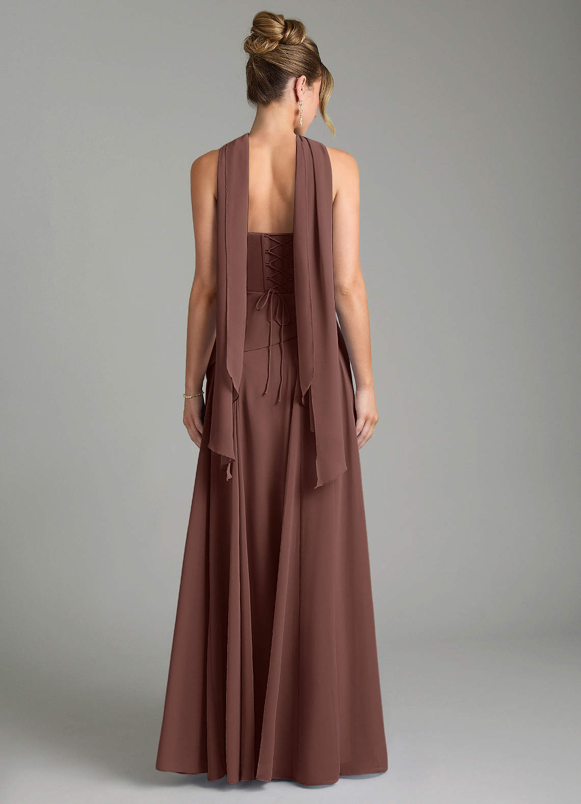 Gabriela A-Line Cowl-Neck Chiffon Bridesmaid Dress in Espresso