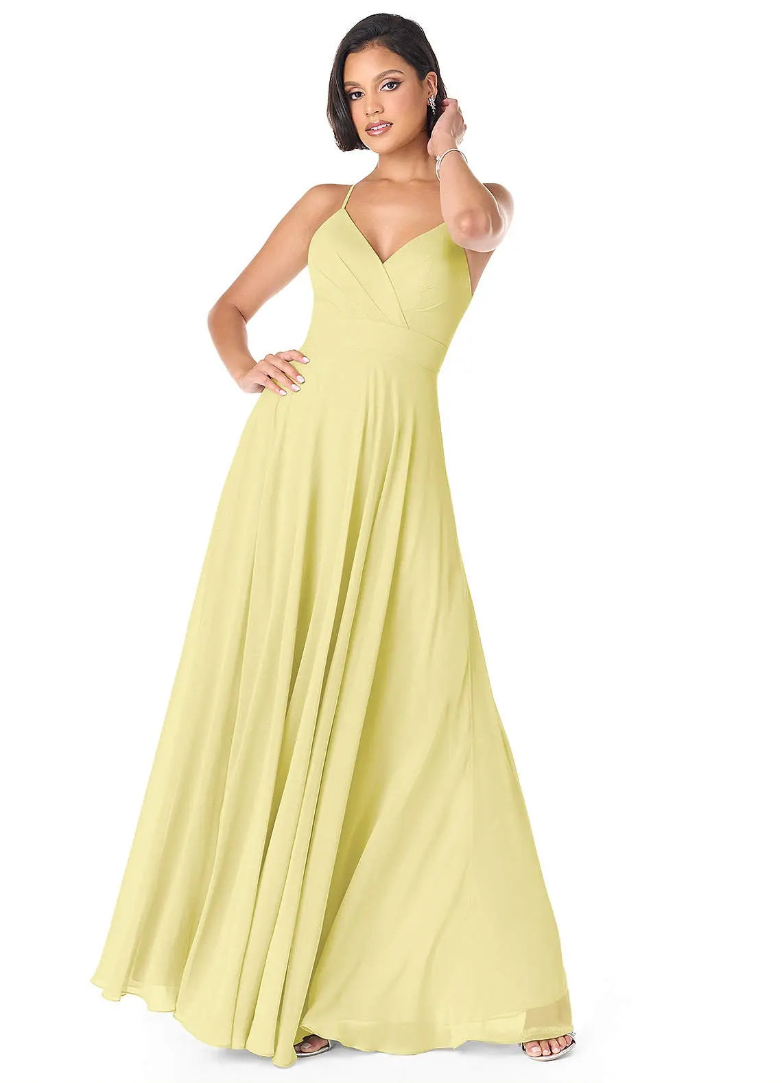 Avelina A-Line V-Neck Chiffon Bridesmaid Dress in Lemon Sorbet