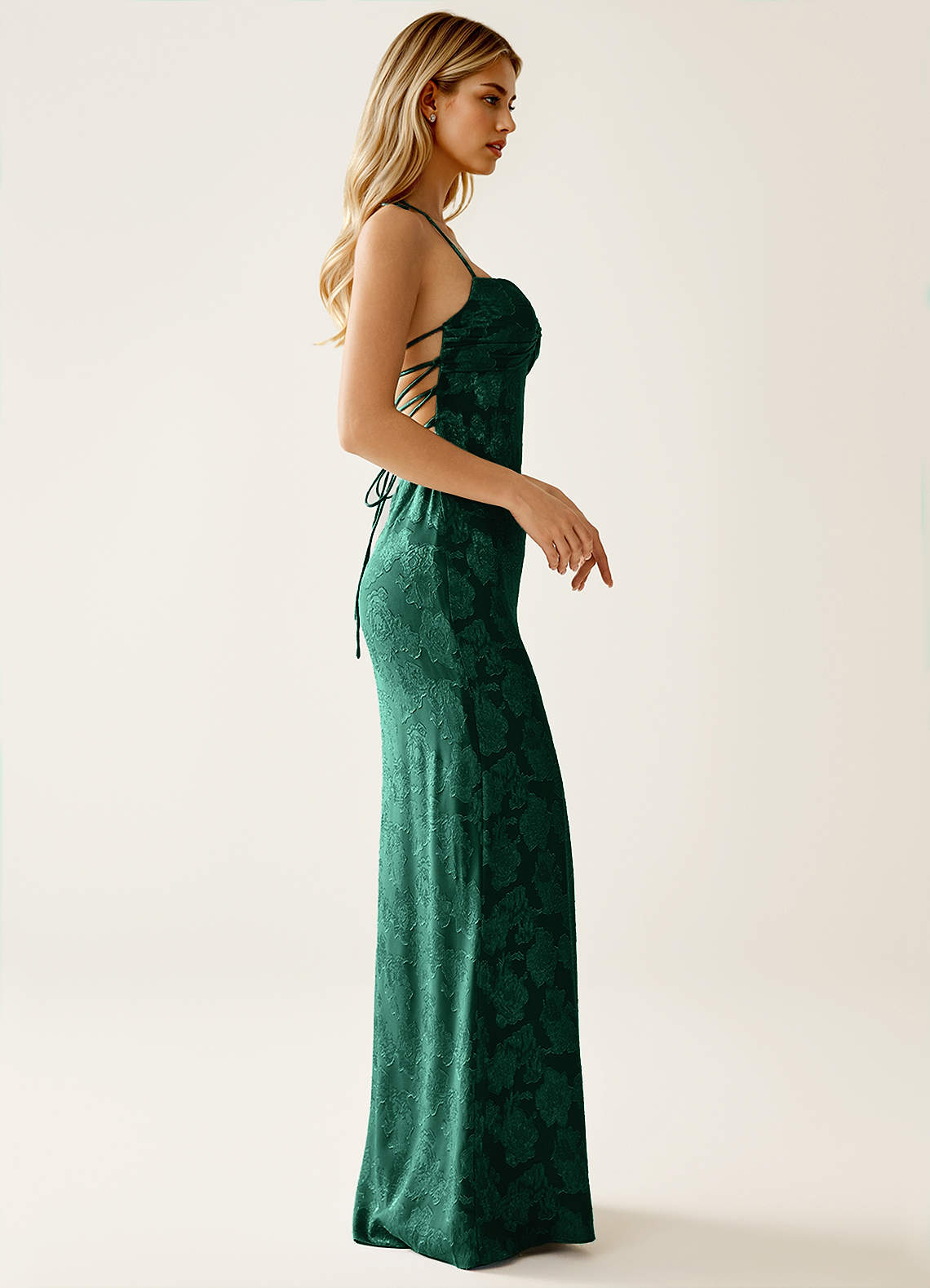 Angena Sheath Halter Floral Burnout Evening Dress in Hunter Green