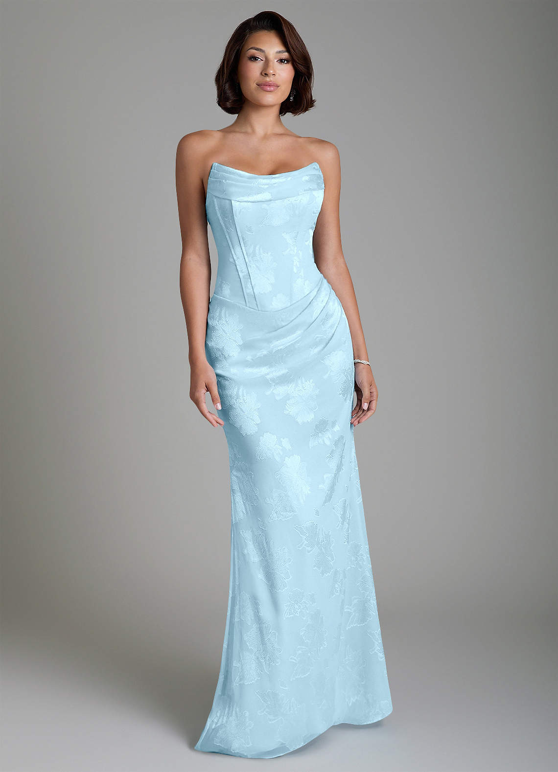 Ariah Mermaid Cowl-Neck Jacquard Bridesmaid Dress in Sky Blue