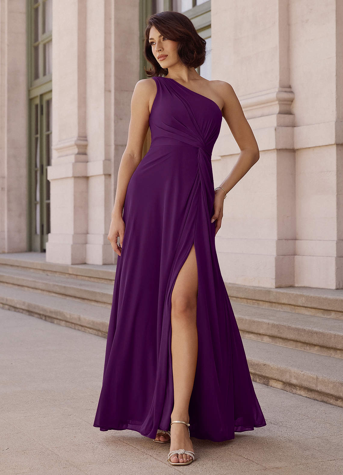 Brooke A-Line One-Shoulder Chiffon Bridesmaid Dress in Grape